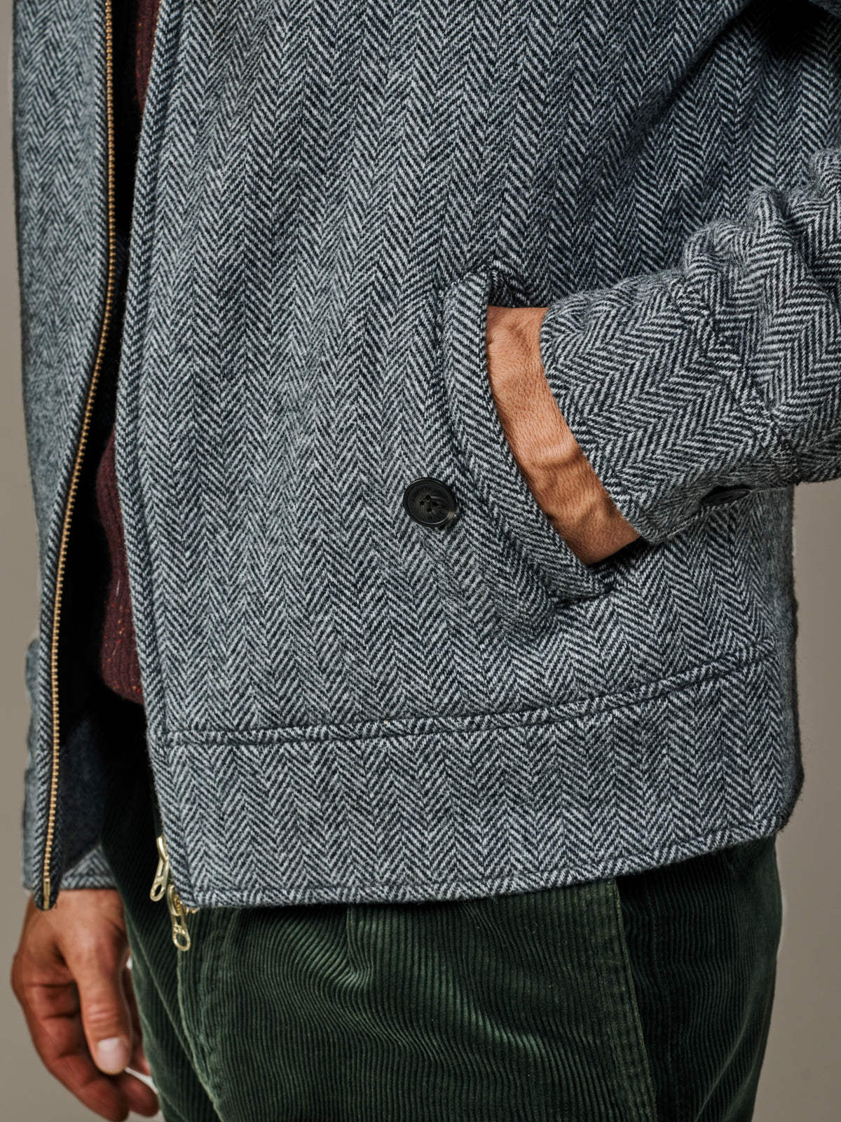 Aubin Grey Herringbone Sturton Wool Herringbone Harrington | Harrington