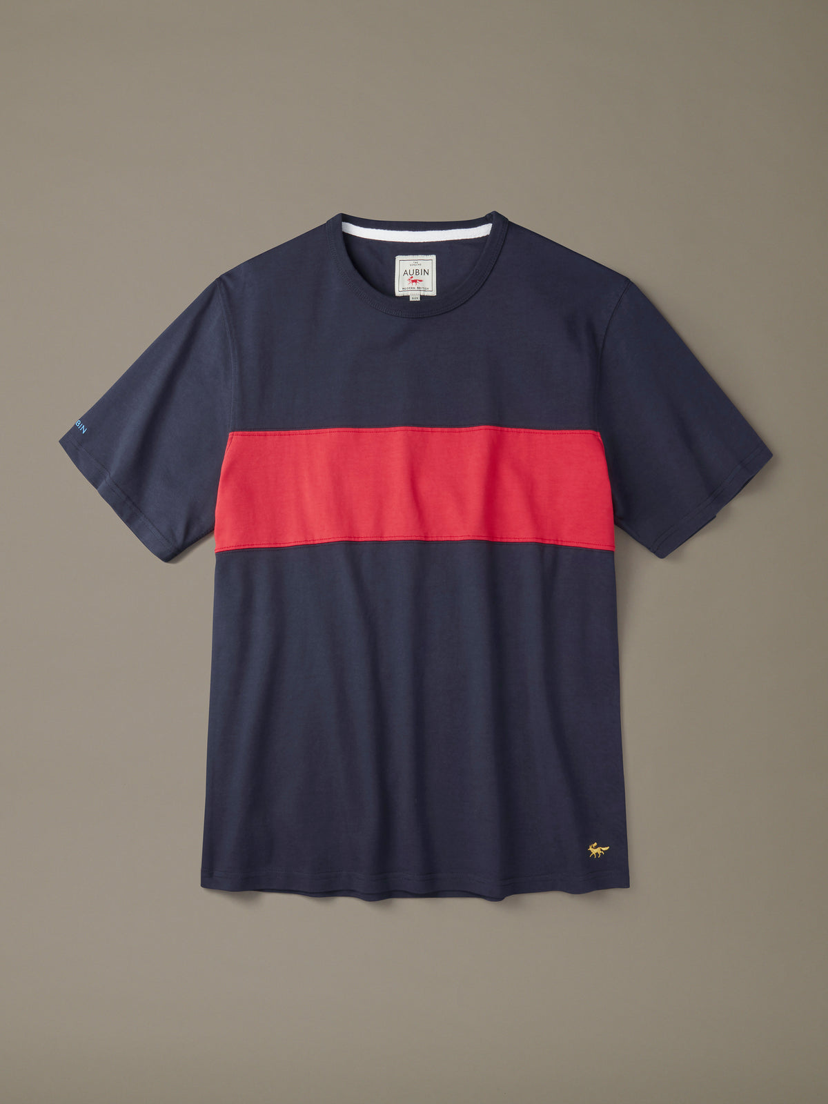 Aubin Navy/Red Stripe Santon Relaxed T-Shirt | Relaxed Tee