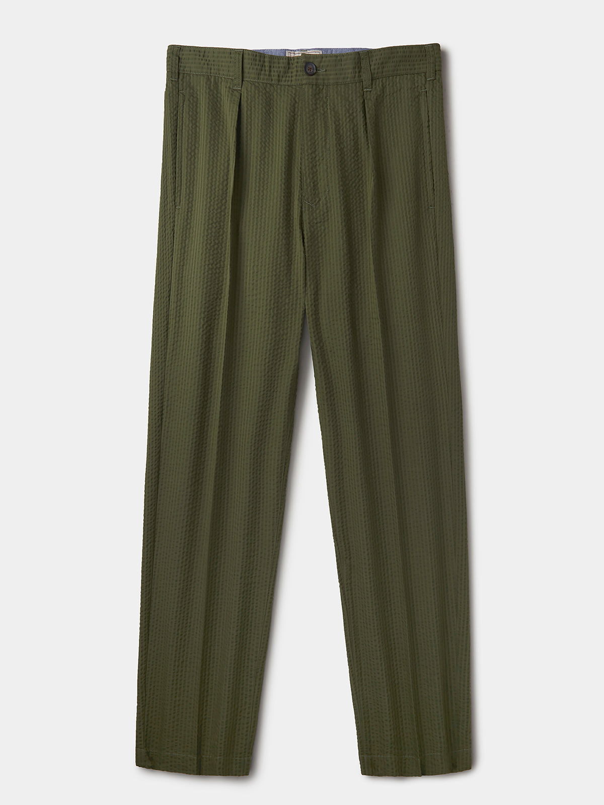 Aubin Khaki Seersucker Mareham Relaxed Fit Trouser | Seersucker Trousers