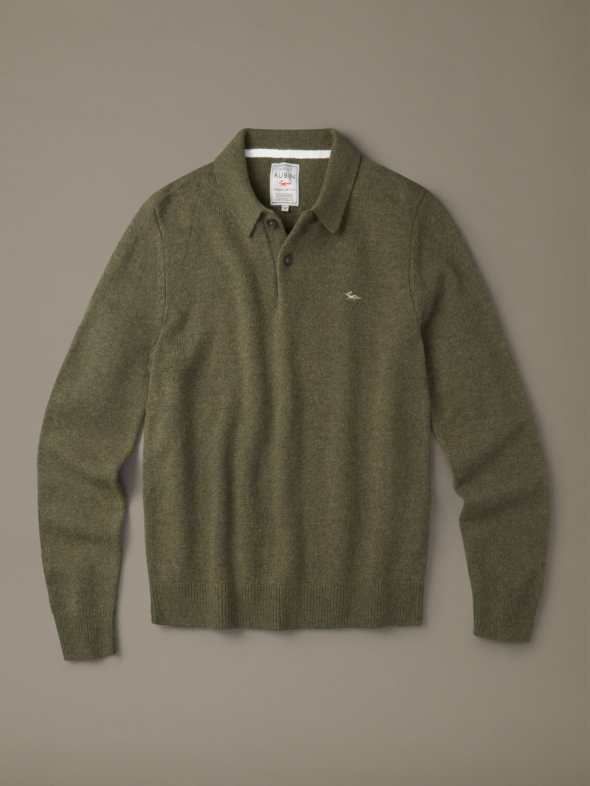 Aubin Khaki Shore Lambswool Long Sleeve Knitted Polo | Knitted Polo