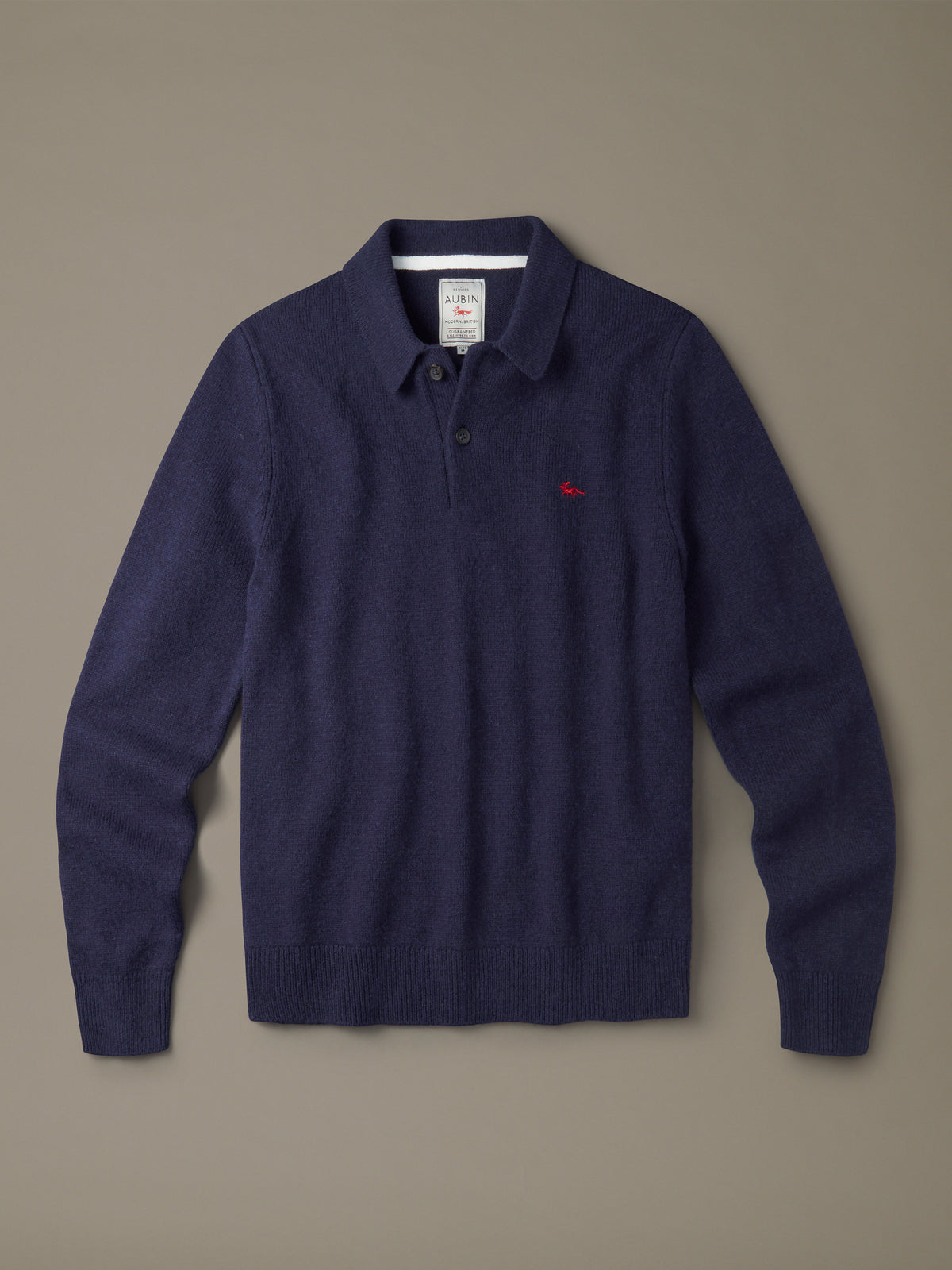 Aubin Navy Shore Lambswool Long Sleeve Knitted Polo | Knitted Polo