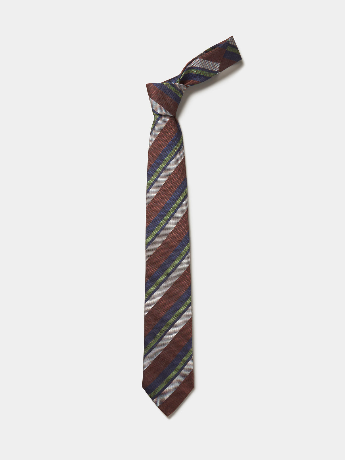 Aubin Chocolate /Green Club Stripe Silk Tie | Ties