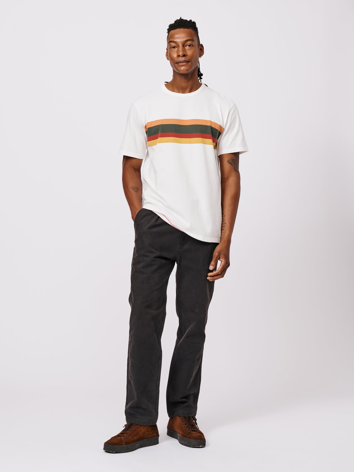 Aubin Chest Band Stripe Santon Relaxed T-Shirt | Striped Tee