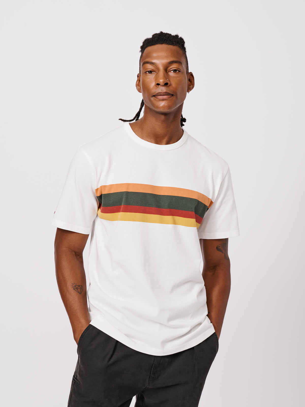 Aubin Chest Band Stripe Santon Relaxed T-Shirt | Striped Tee