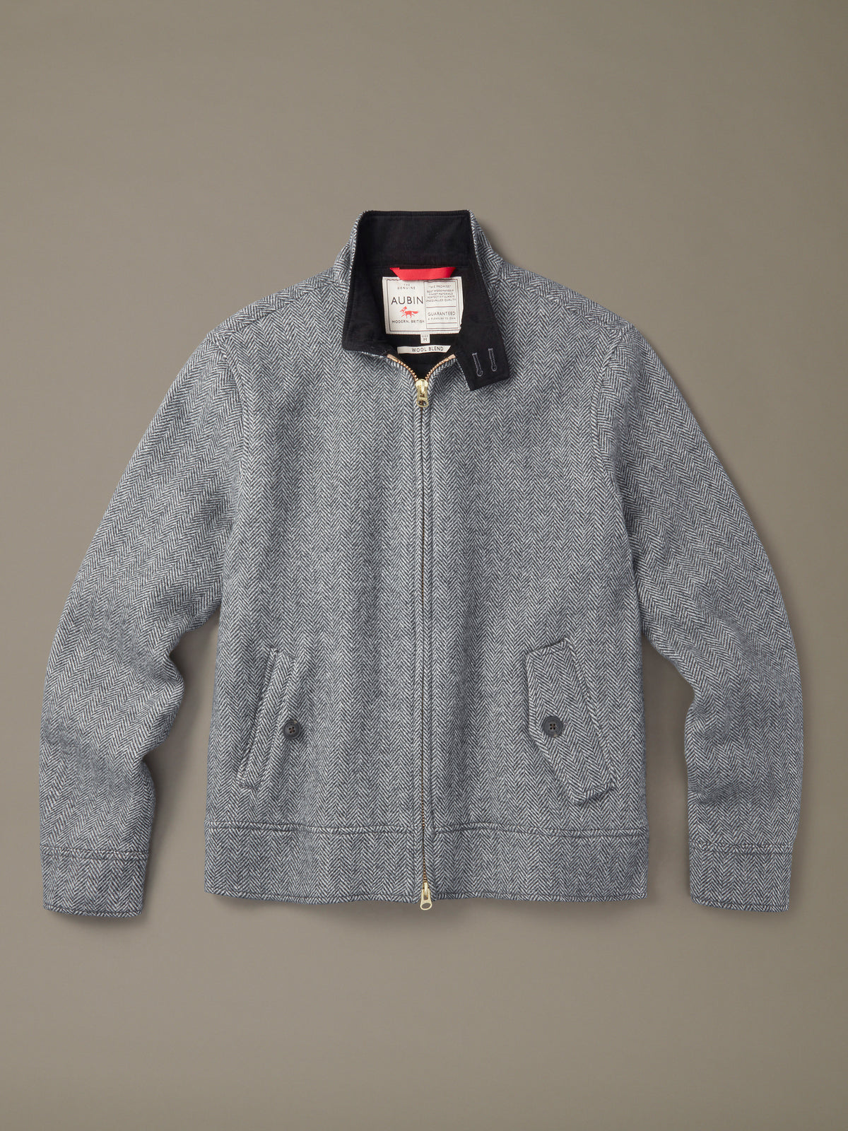 Aubin Grey Herringbone Sturton Wool Herringbone Harrington | Harrington