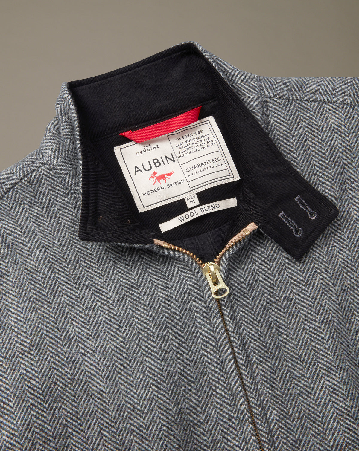 Aubin Grey Herringbone Sturton Wool Herringbone Harrington | Harrington
