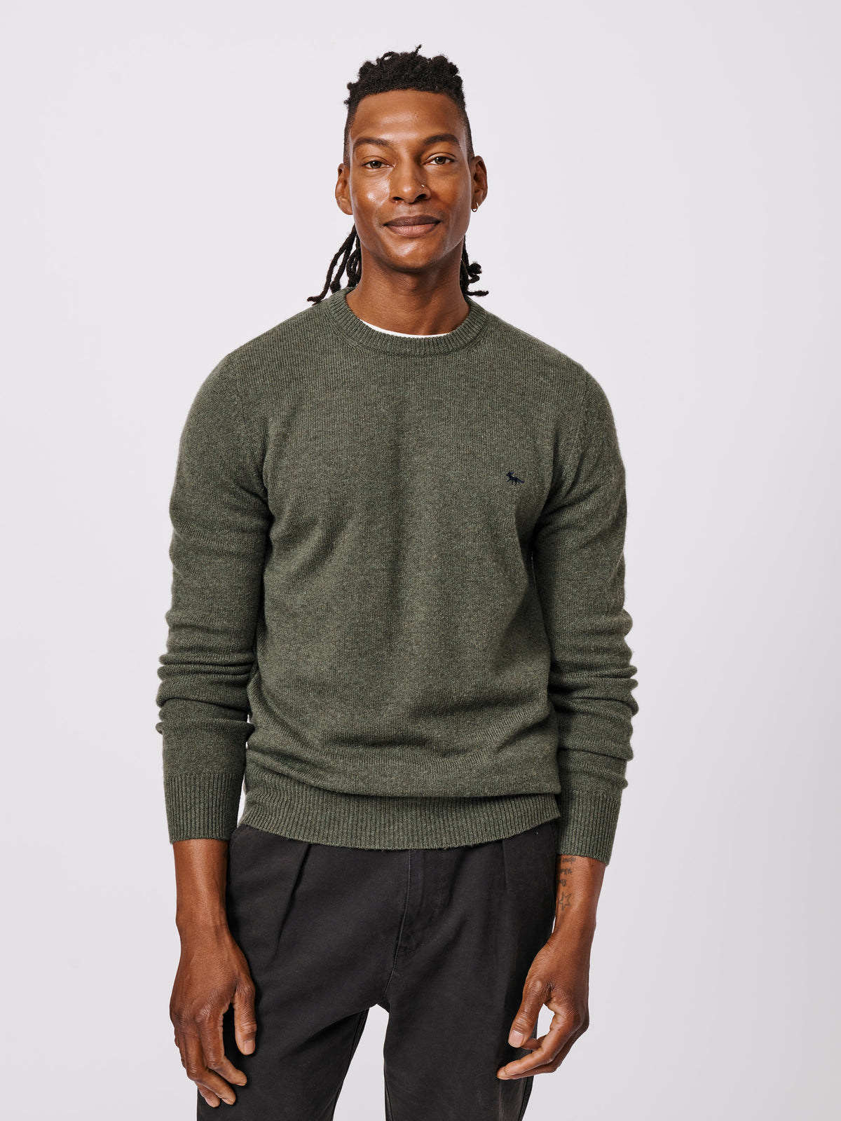 Aubin Dark Khaki Westbourne Merino Crew | Crew Neck