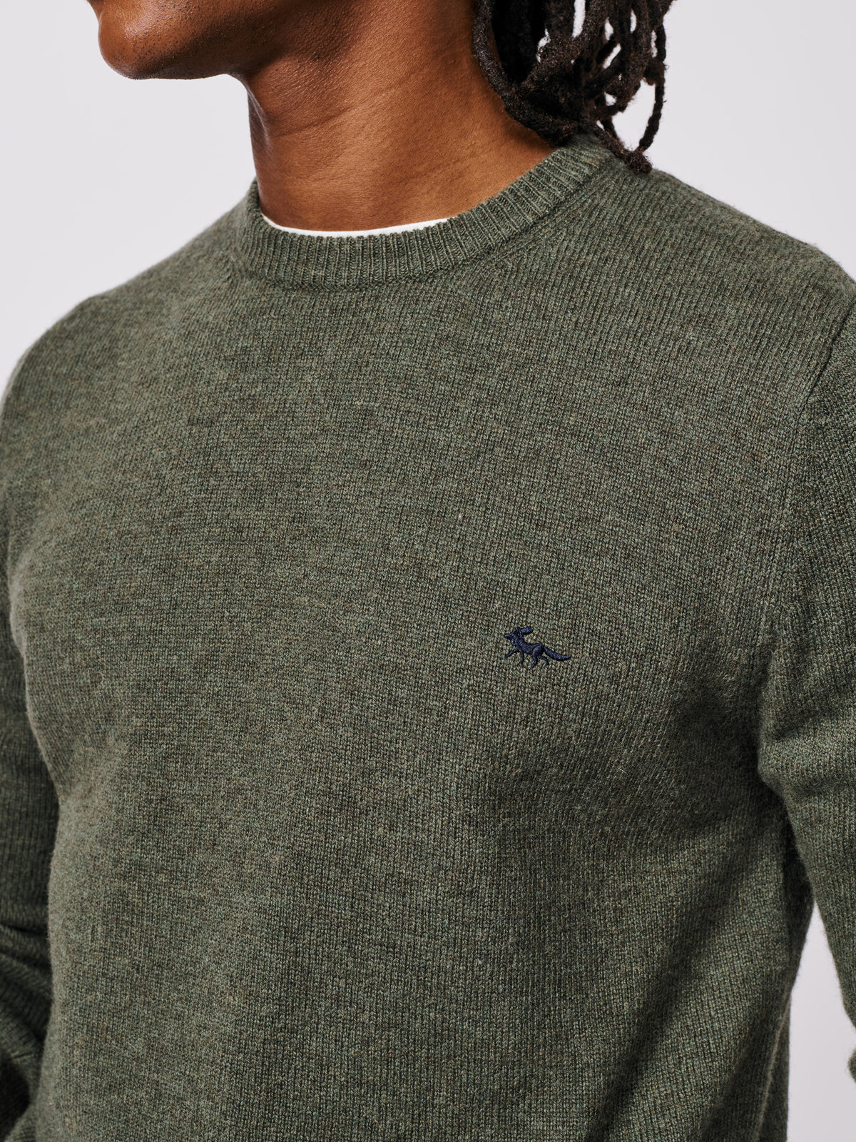 Aubin Dark Khaki Westbourne Merino Crew | Crew Neck