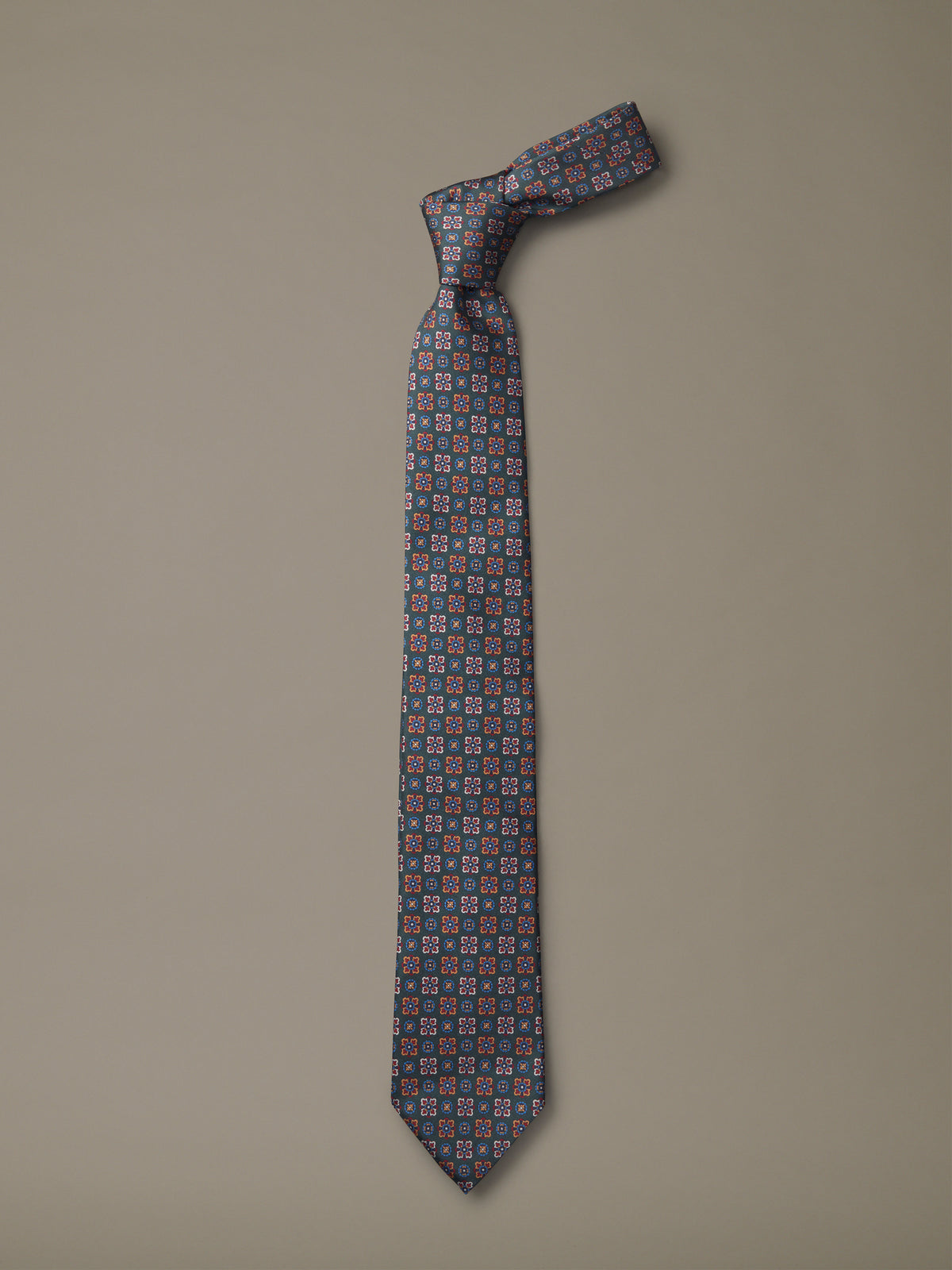 Aubin Navy Tile Print Silk Tie | Ties