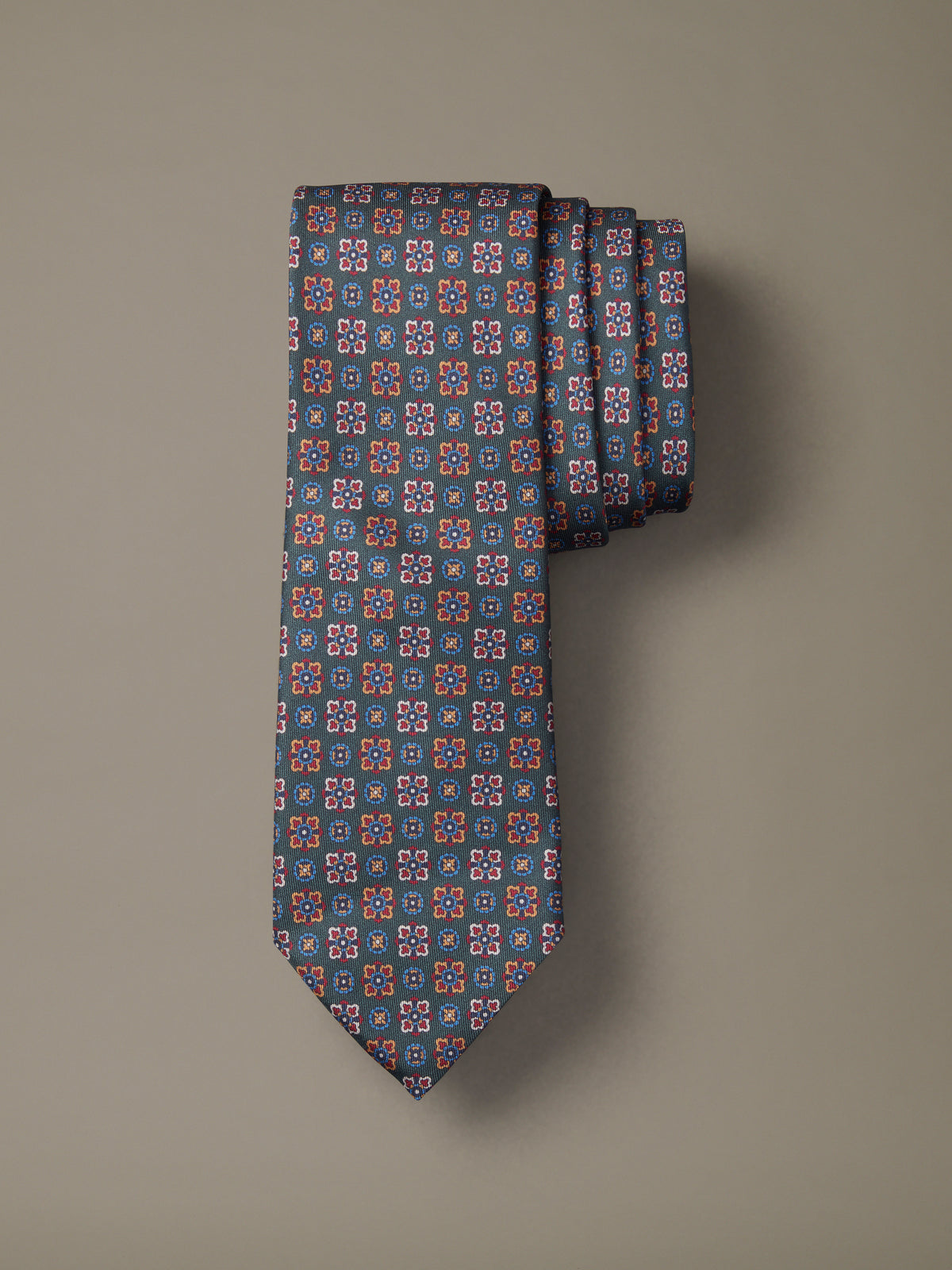 Aubin Navy Tile Print Silk Tie | Ties