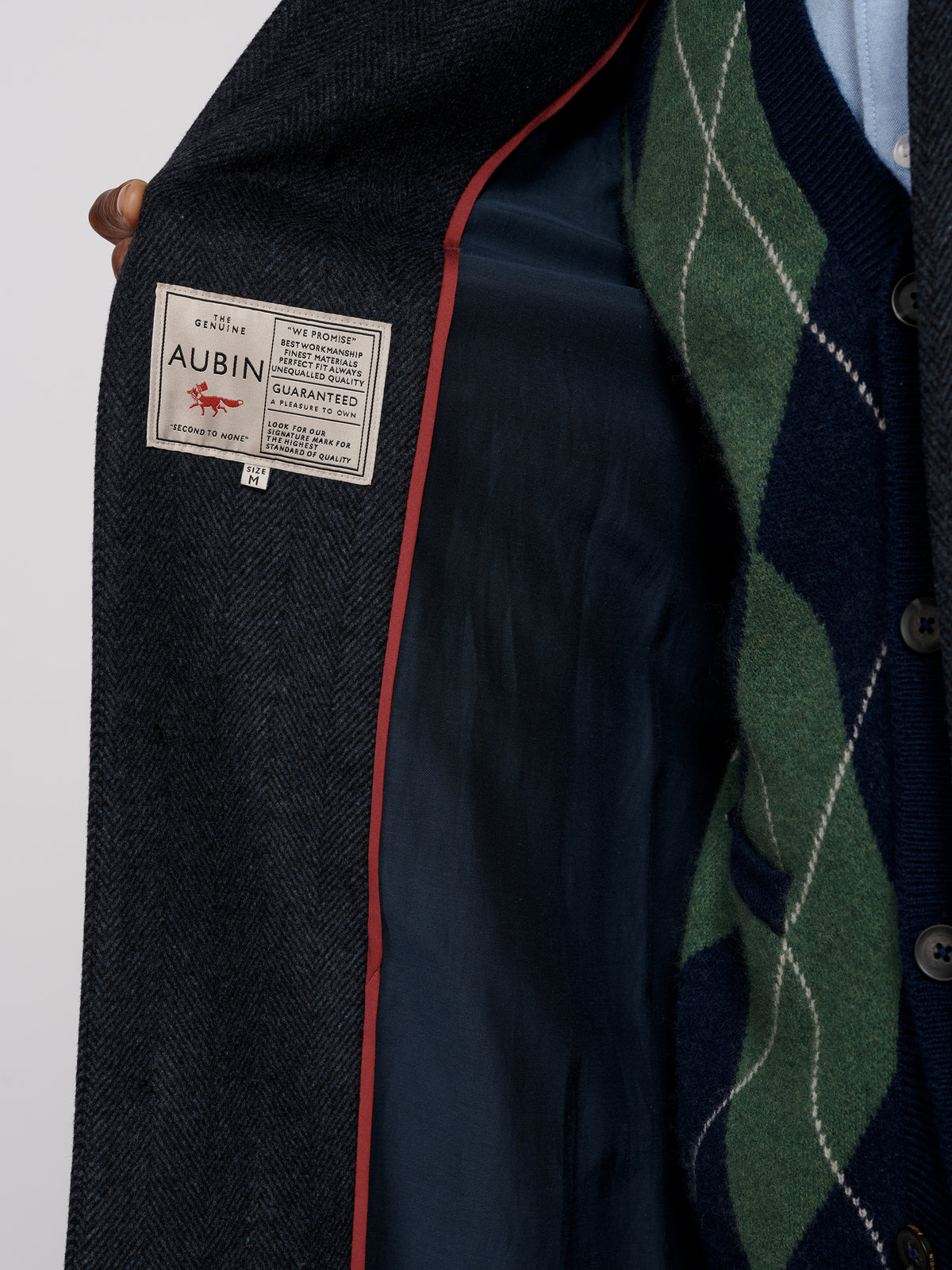 Aubin Navy Herringbone Turville Wool Overcoat | Overcoat