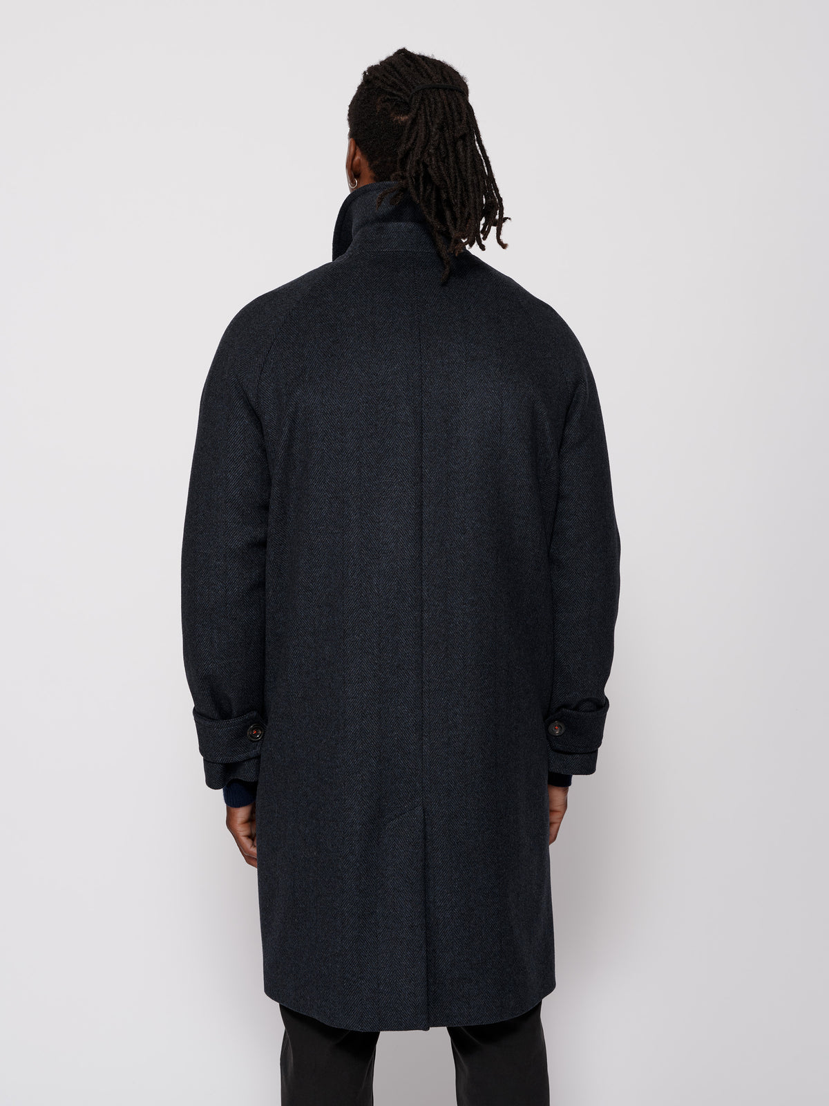 Aubin Navy Herringbone Turville Wool Overcoat | Overcoat