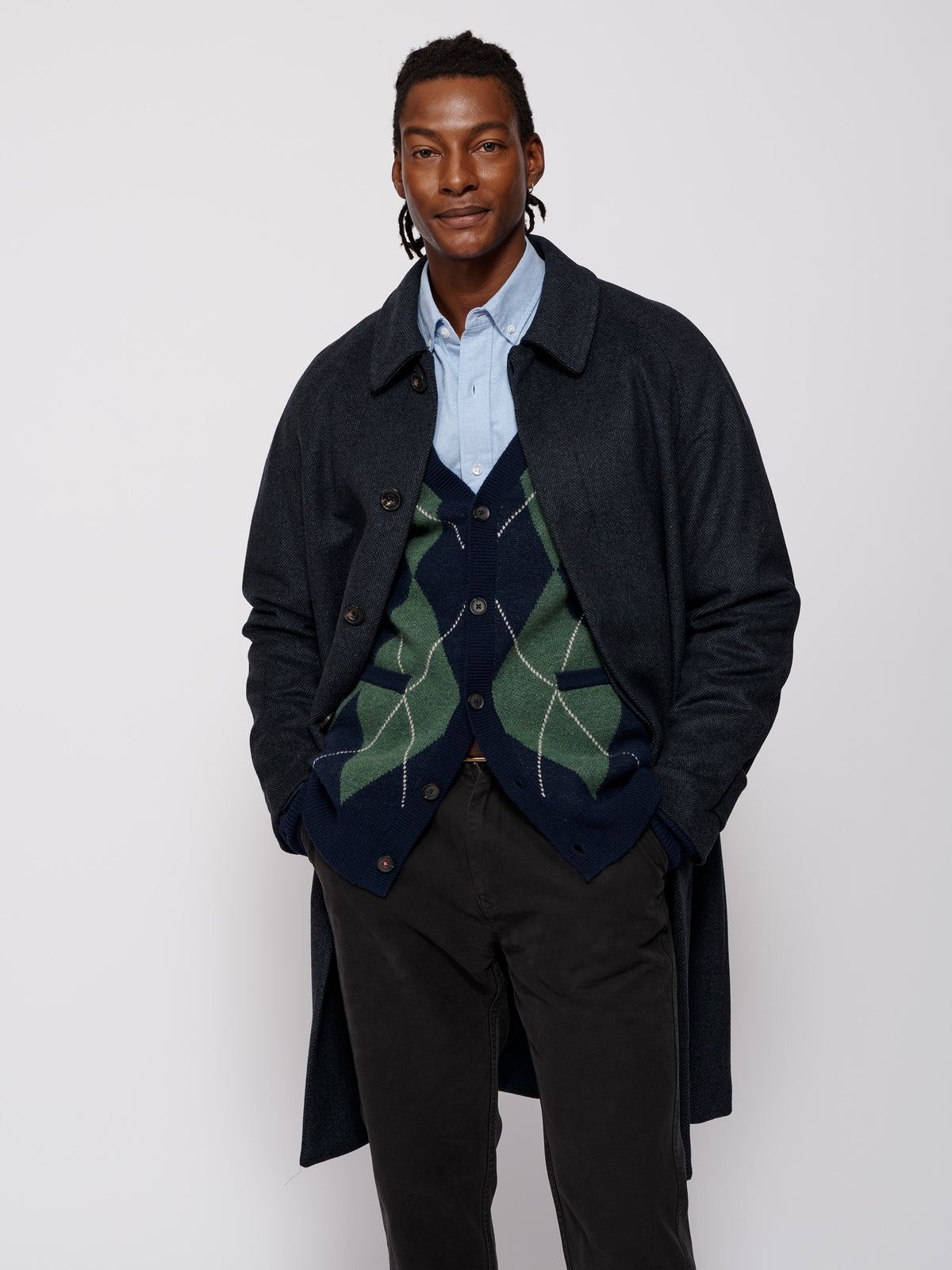 Aubin Navy Herringbone Turville Wool Overcoat | Overcoat