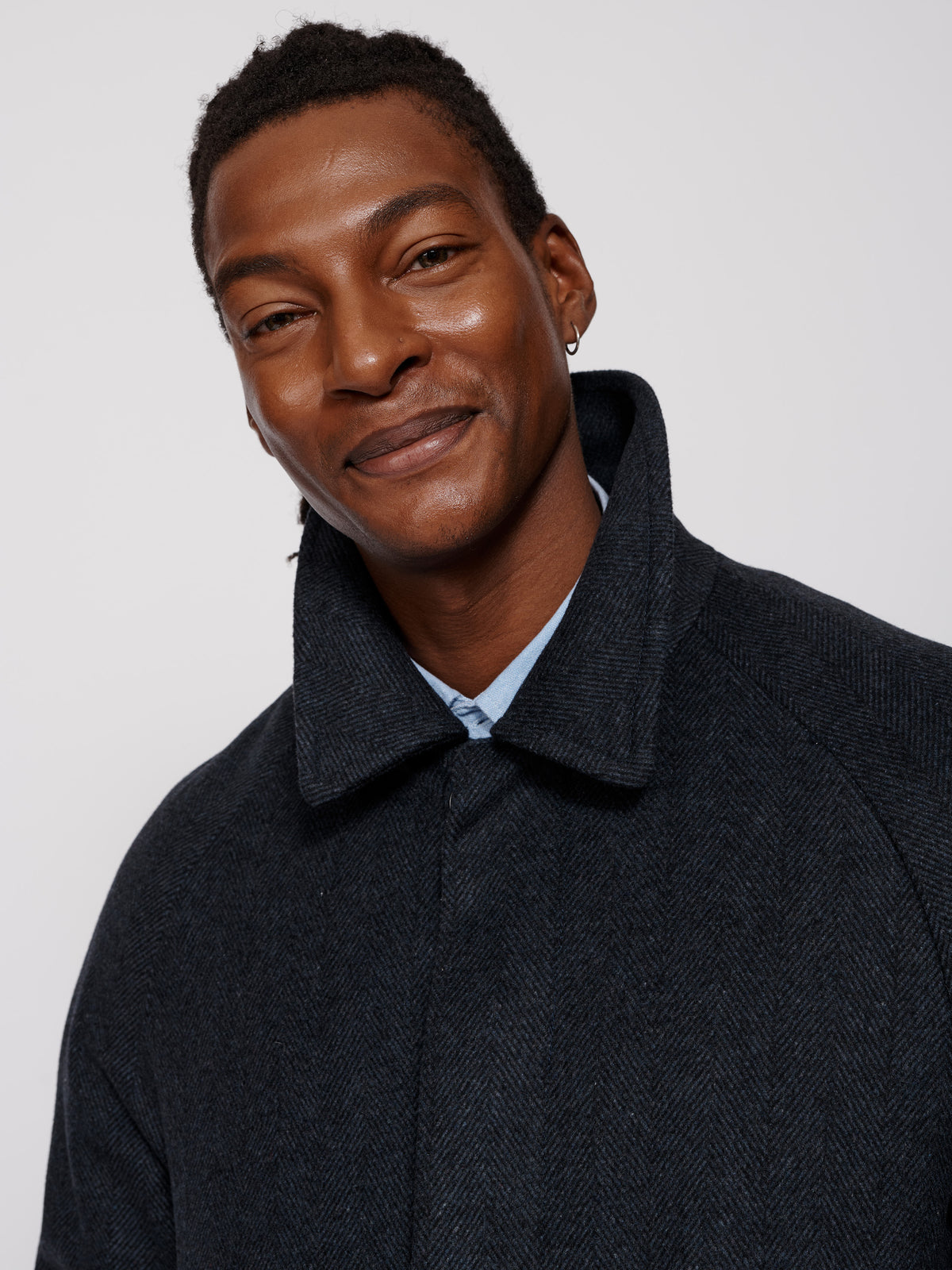 Aubin Navy Herringbone Turville Wool Overcoat | Overcoat