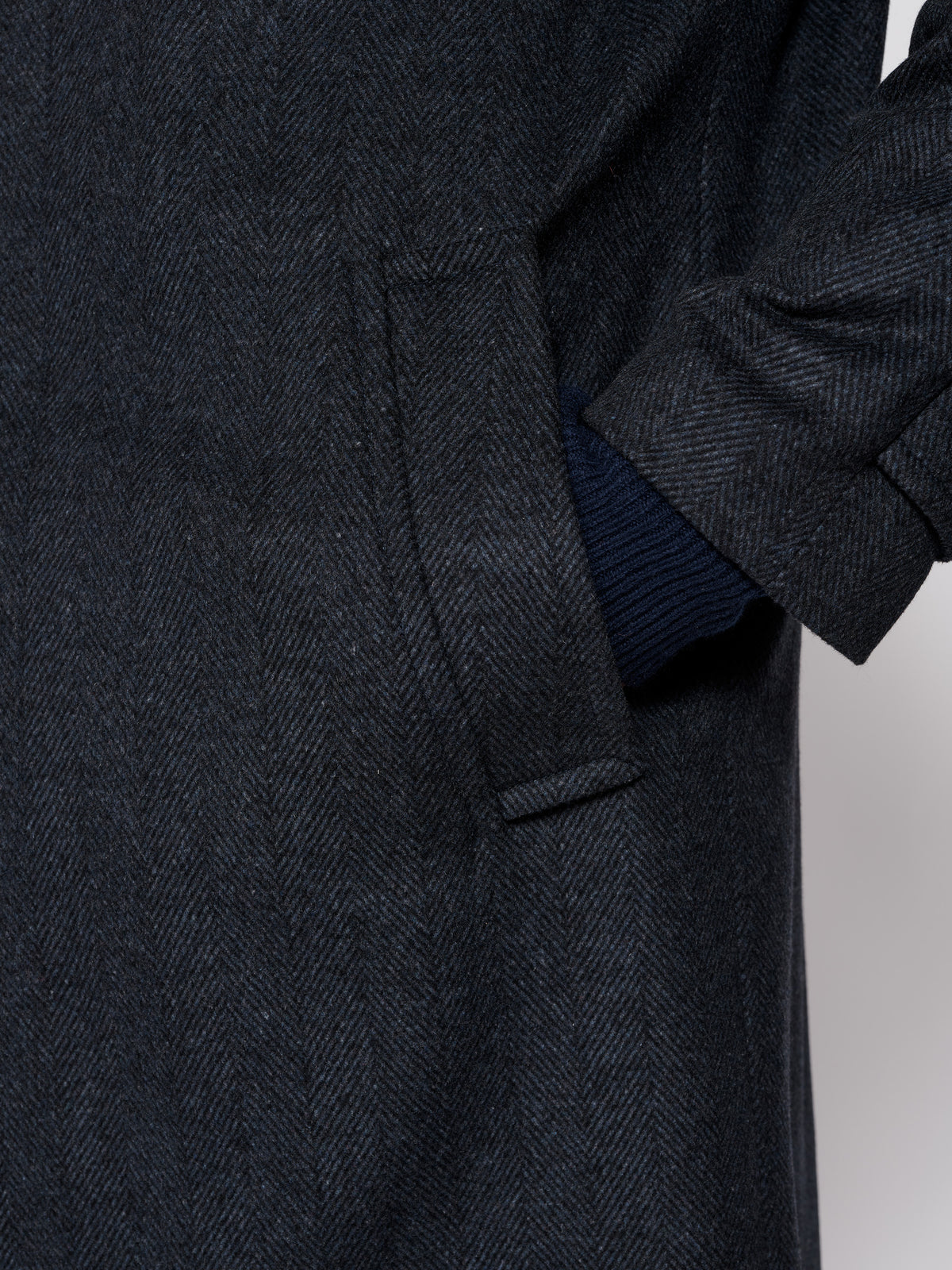 Aubin Navy Herringbone Turville Wool Overcoat | Overcoat