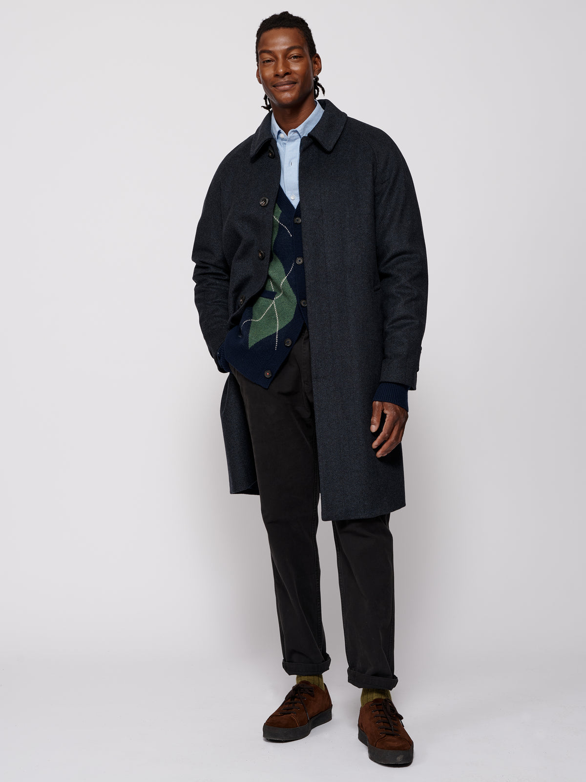 Aubin Navy Herringbone Turville Wool Overcoat | Overcoat
