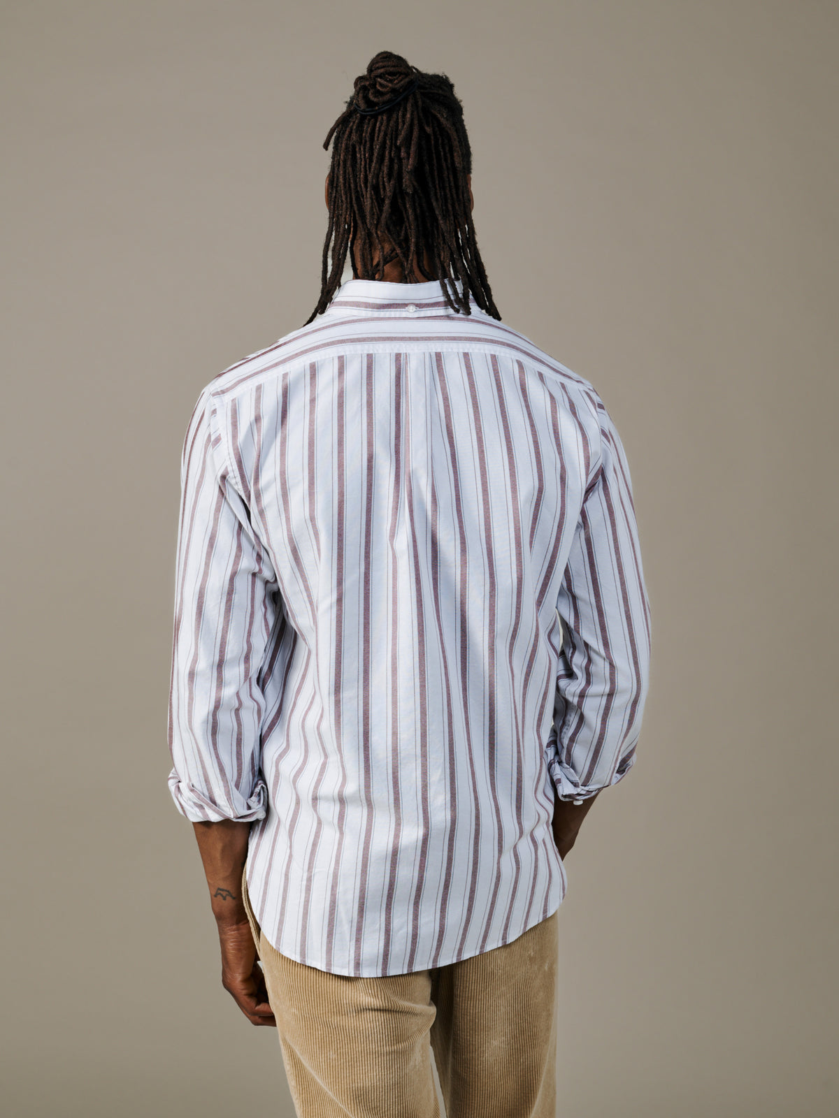 Aubin Oxblood Shadow Stripe Walesby Lightweight Relaxed Oxford Shirt | Oxford Shirt