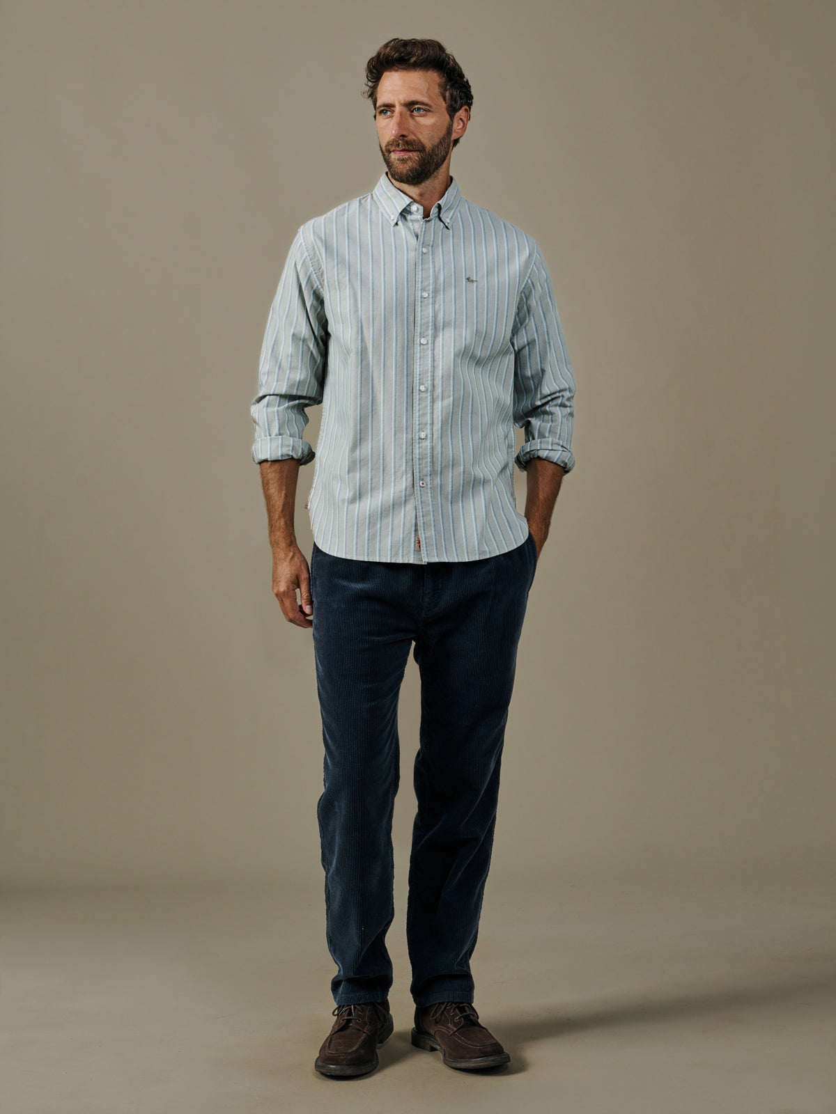 Aubin Peppermint Tramline Stripe Walesby Lightweight Relaxed Oxford Shirt | Oxford Shirt