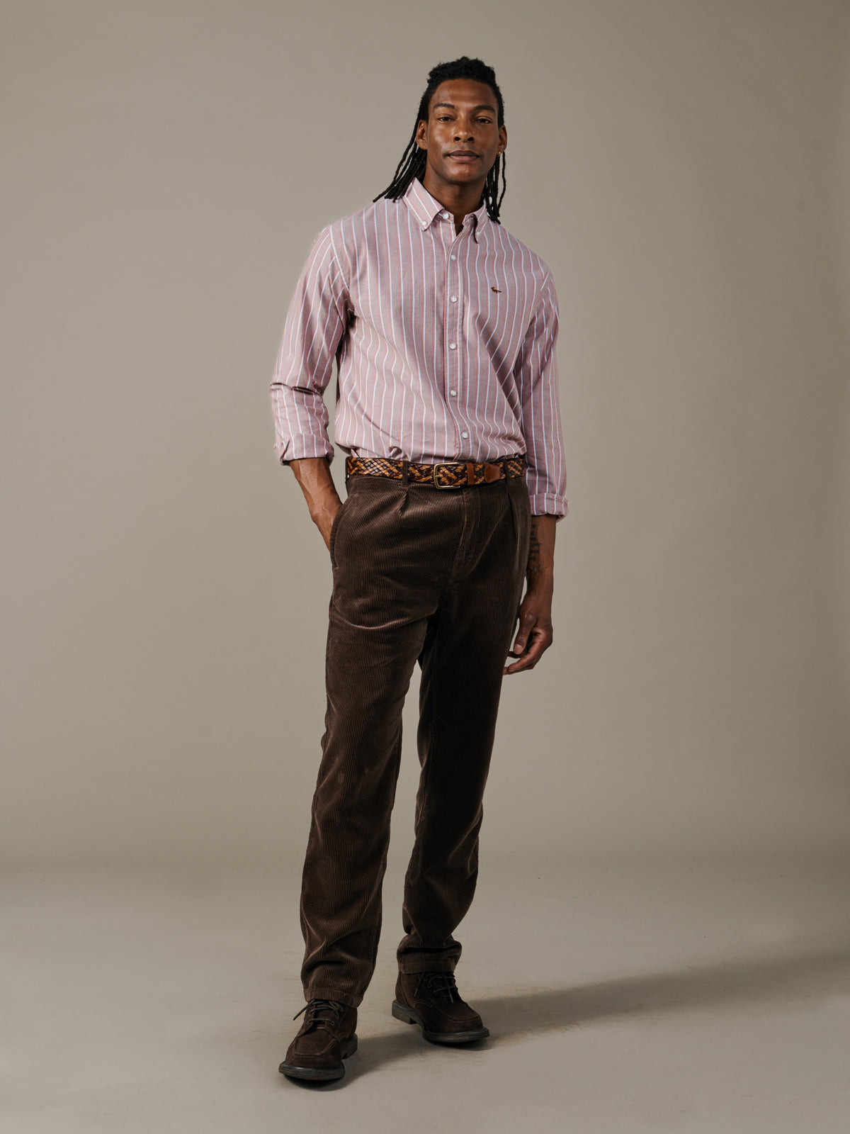 Aubin Red Tramline Stripe Walesby Lightweight Relaxed Oxford Shirt | Oxford Shirt