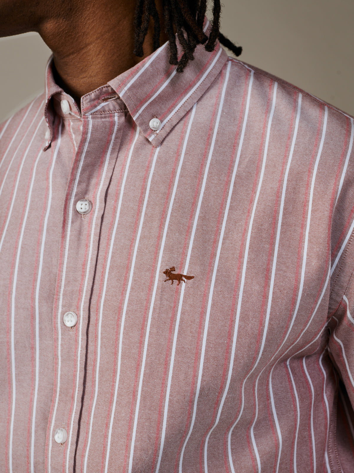 Aubin Red Tramline Stripe Walesby Lightweight Relaxed Oxford Shirt | Oxford Shirt