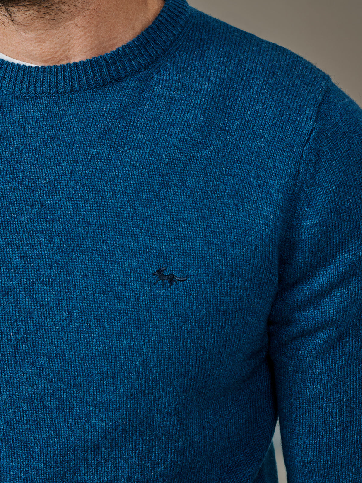 Aubin Denim Blue Westbourne Crew Neck Jumper | Crew Neck