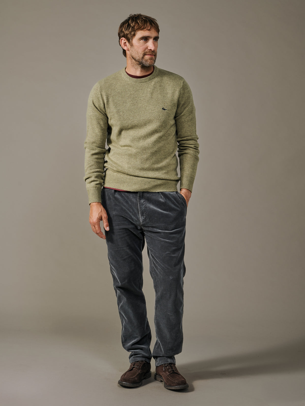 Aubin Light Khaki Westbourne Crew Neck Jumper | Crew Neck