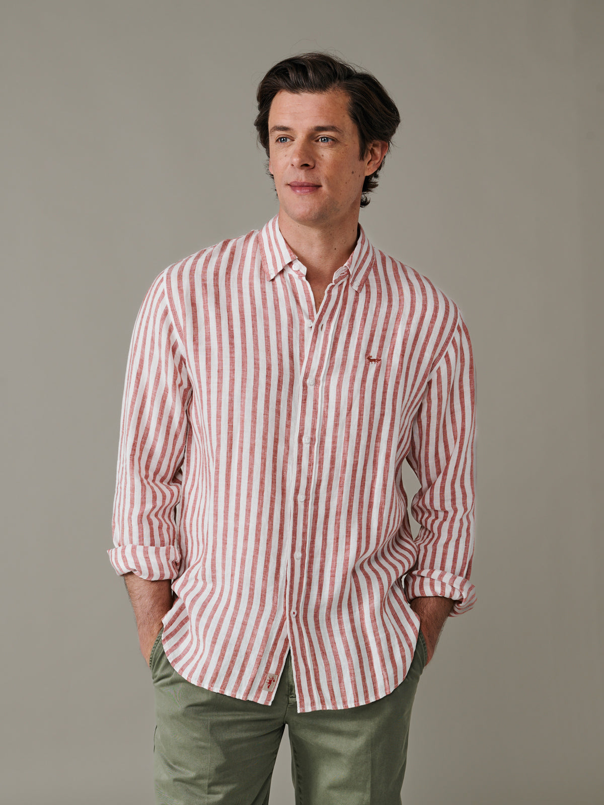 Aubin Terracotta Stripe Worlaby Linen Shirt | Linen Shirt