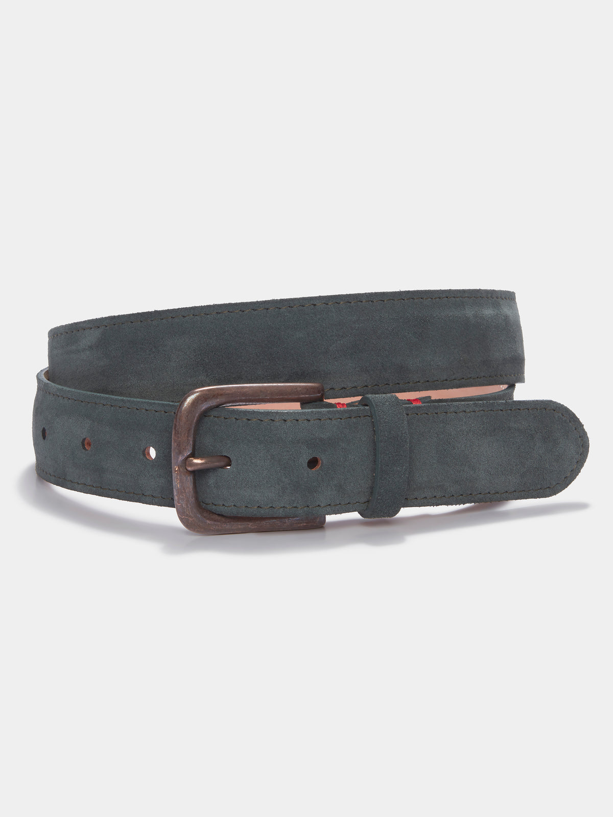 Aubin Wren Suede Belt in Jade, styled as part of the Belt & Sock Set