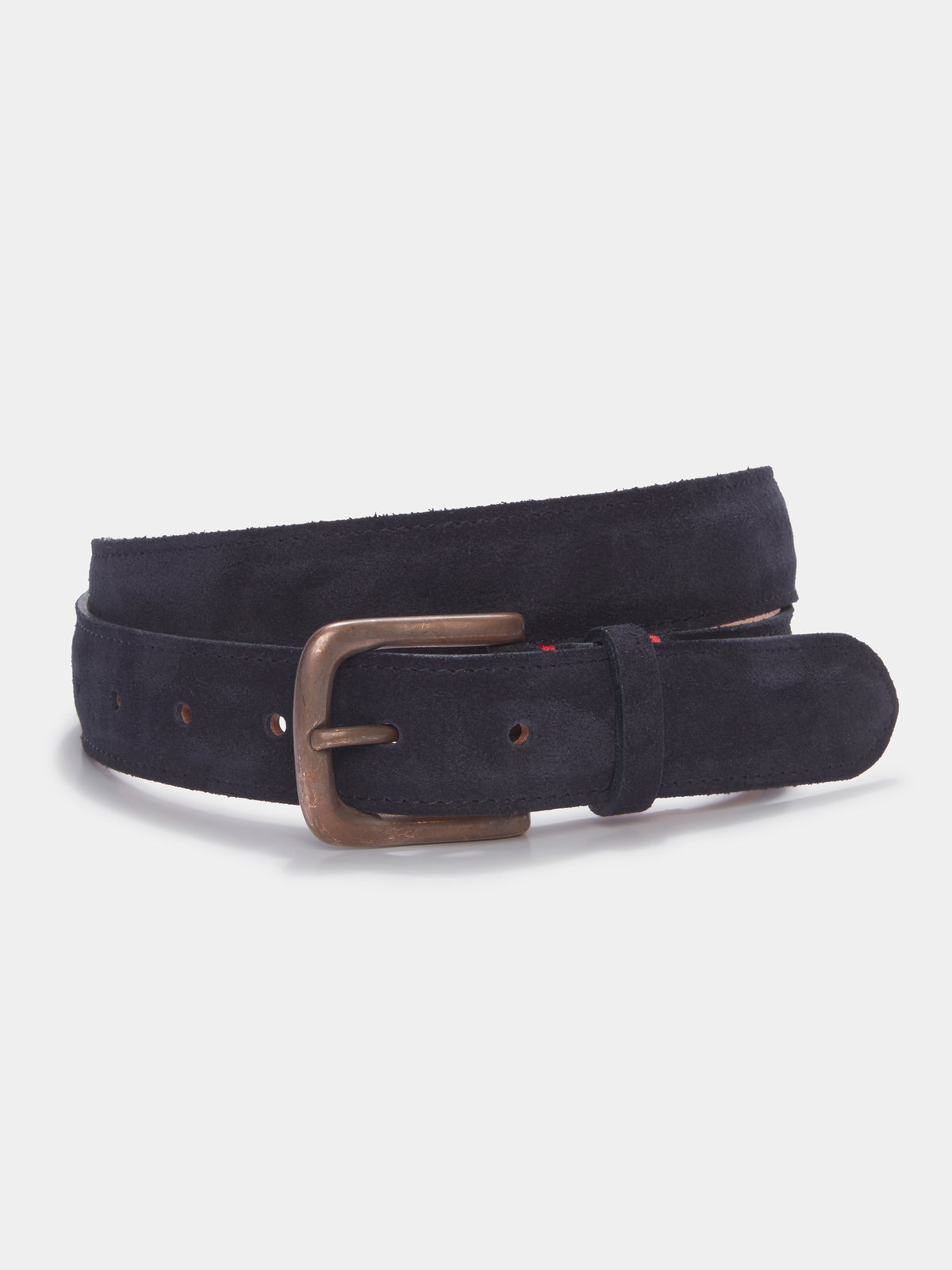 Aubin Wren Suede Belt in Navy, styled as part of the Belt & Sock Set