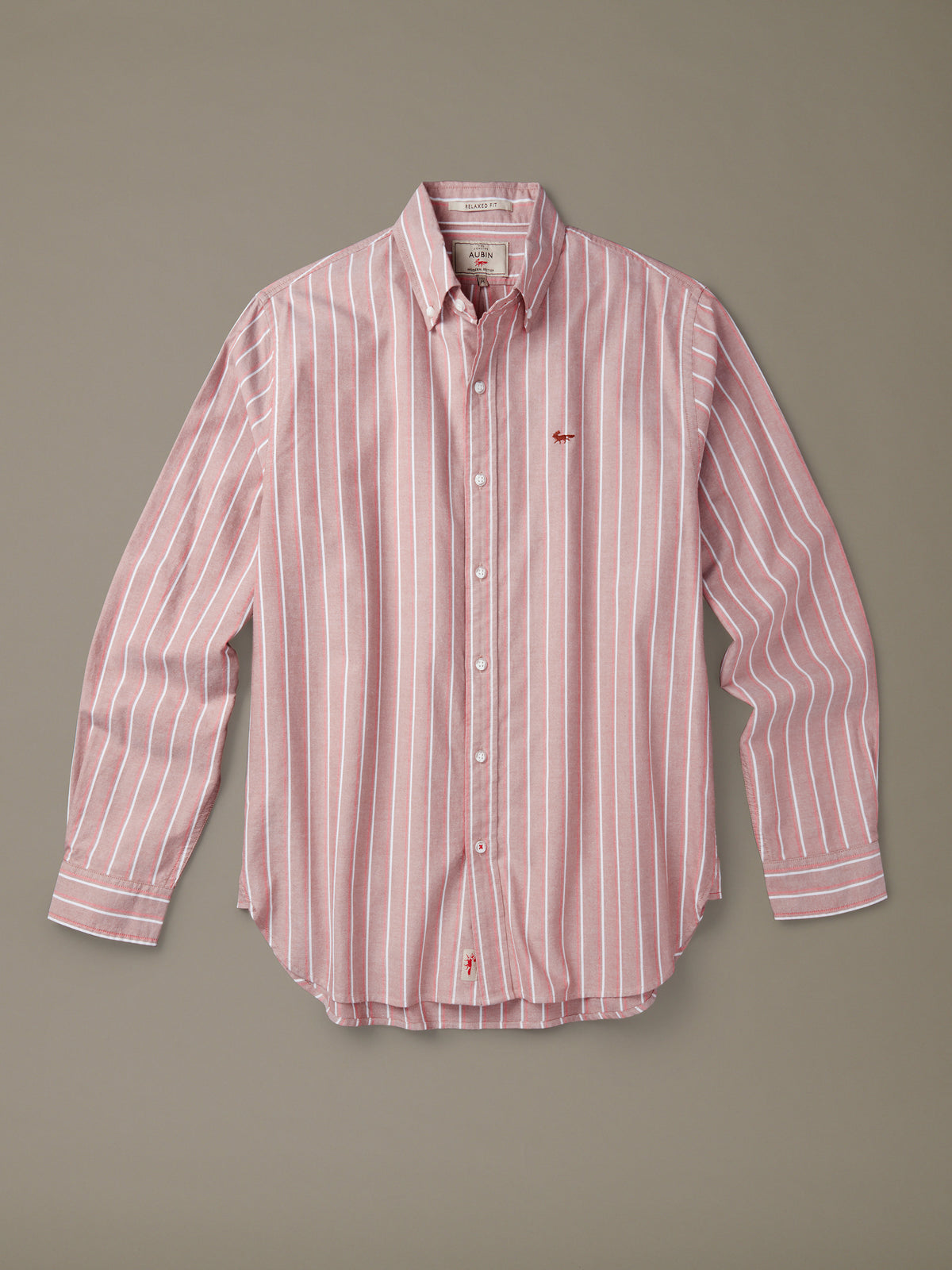 Aubin Red Tramline Stripe Walesby Lightweight Relaxed Oxford Shirt | Oxford Shirt