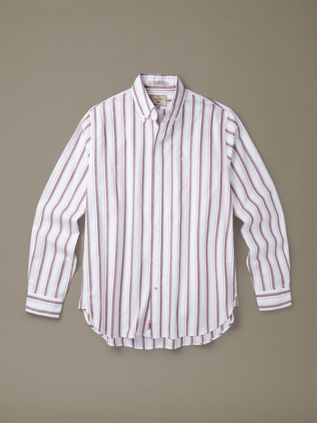 Aubin Oxblood Shadow Stripe Walesby Lightweight Relaxed Oxford Shirt | Oxford Shirt