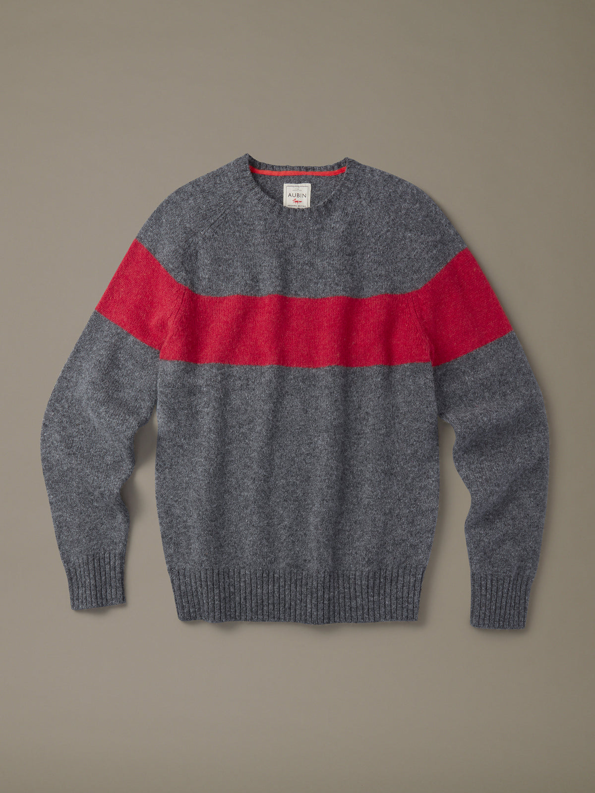 Aubin Charcoal/Rouge Prestwick Shetland Crew Neck Jumper | Crew Neck
