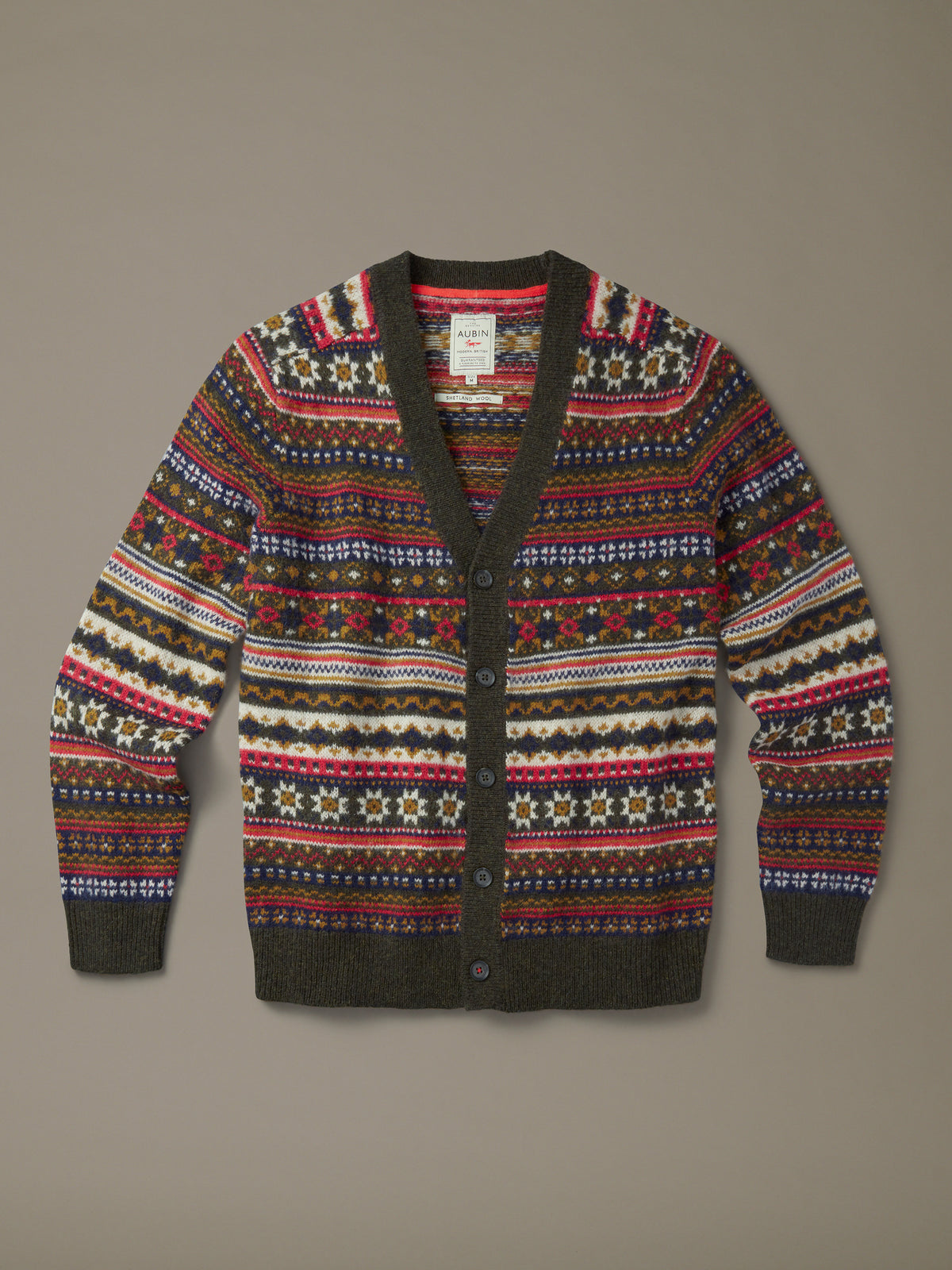 Aubin Khaki Fairisle Wheldrake Fairisle Cardigan | Cardigan