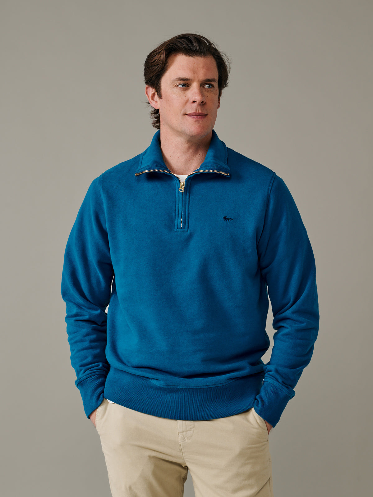 Aubin Washed Cobalt Harris Zip Neck | Zip Neck
