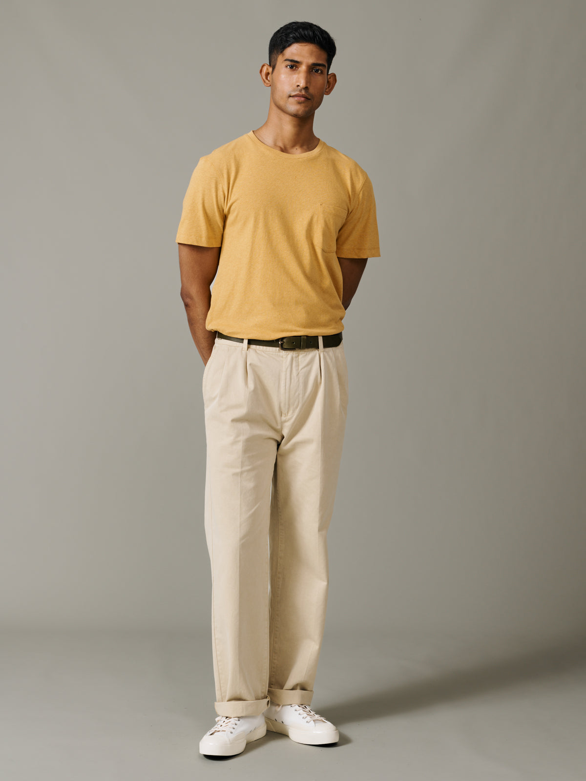 Aubin Yellow Aldam Cotton Linen T-Shirt | T-Shirt