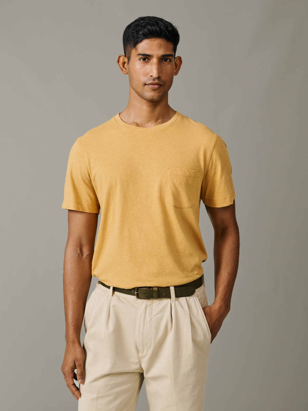 Aubin Yellow Aldam Cotton Linen T-Shirt | T-Shirt