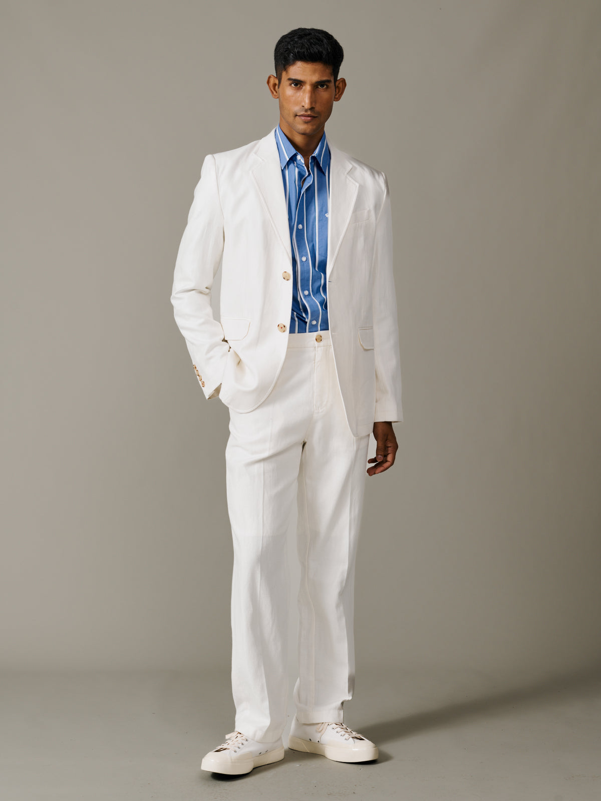 Aubin Vintage White Axholme Slim Leg Trouser | Linen Trousers