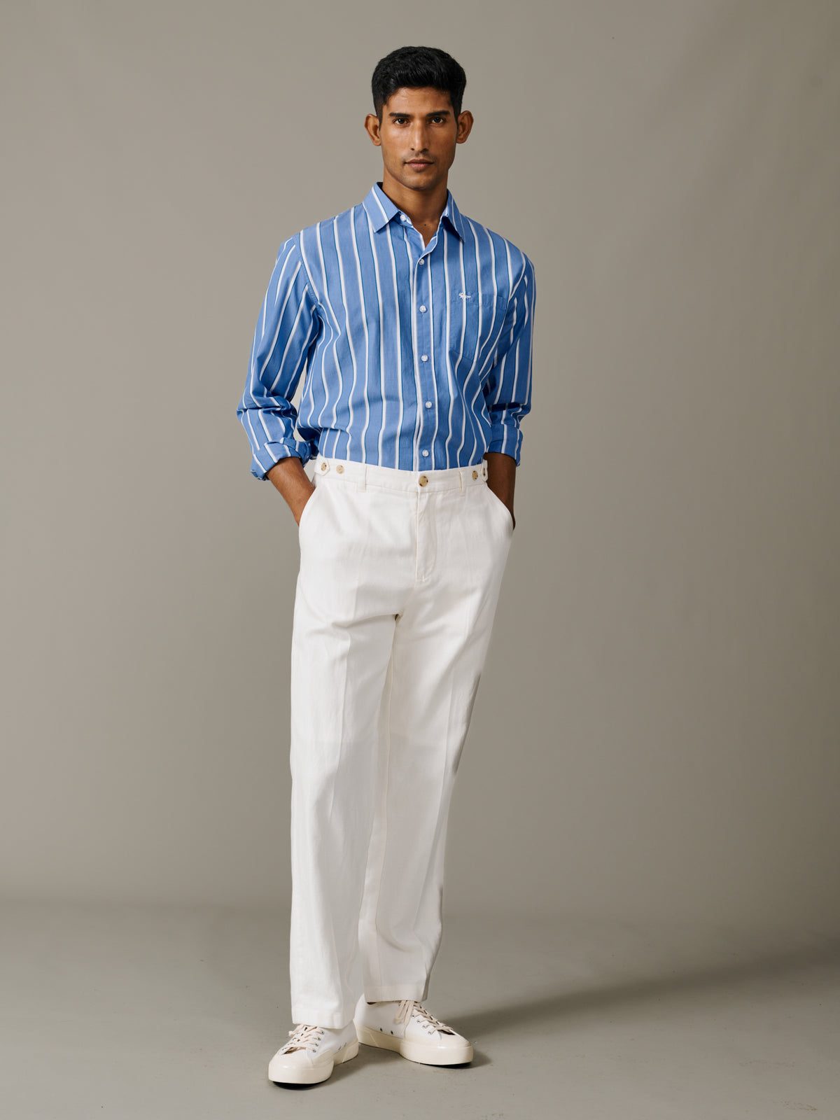Aubin Vintage White Axholme Slim Leg Trouser | Linen Trousers