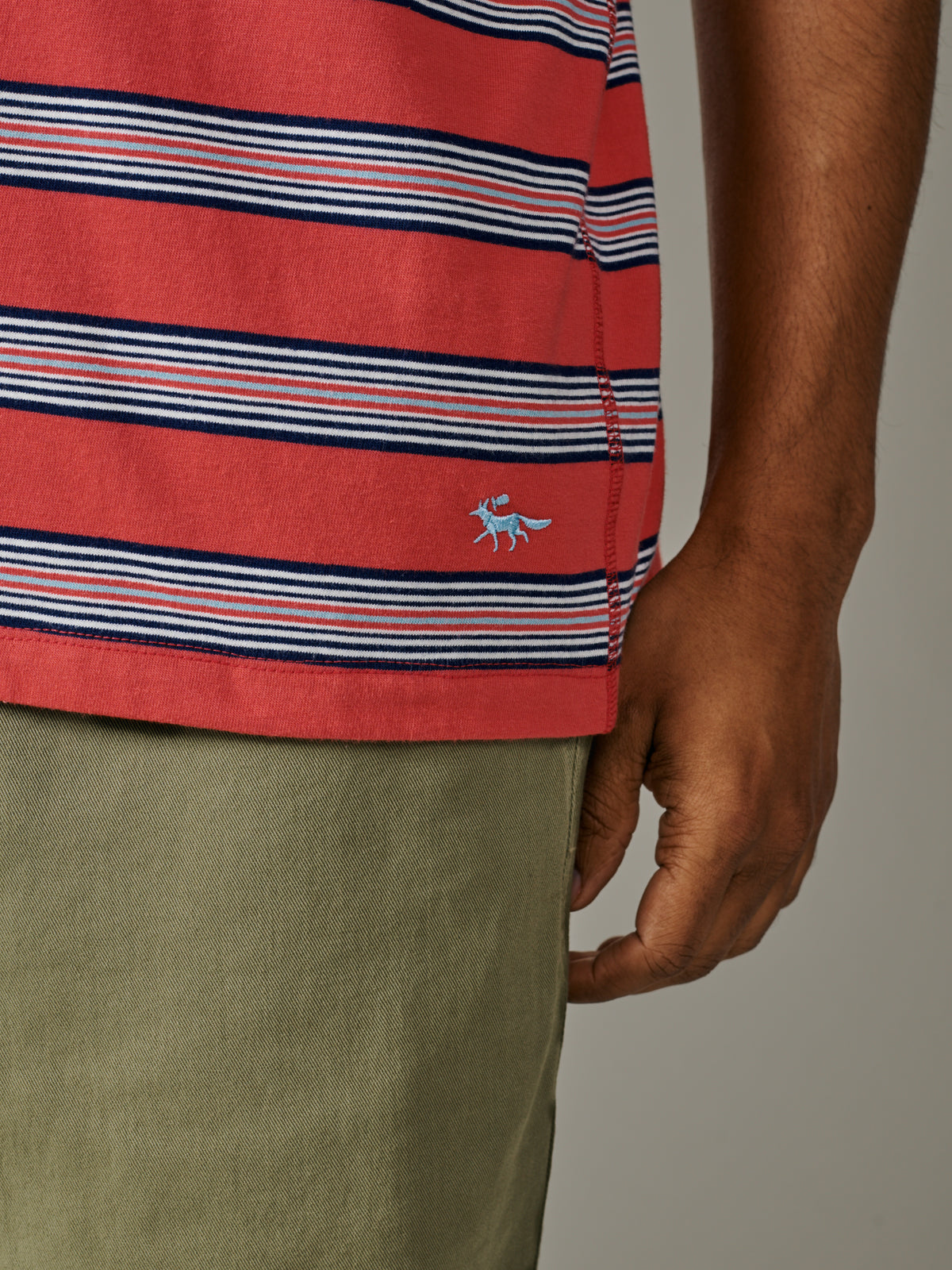 Aubin Coral Stripe Barnes Striped Pocket T-Shirt | Relaxed Tee