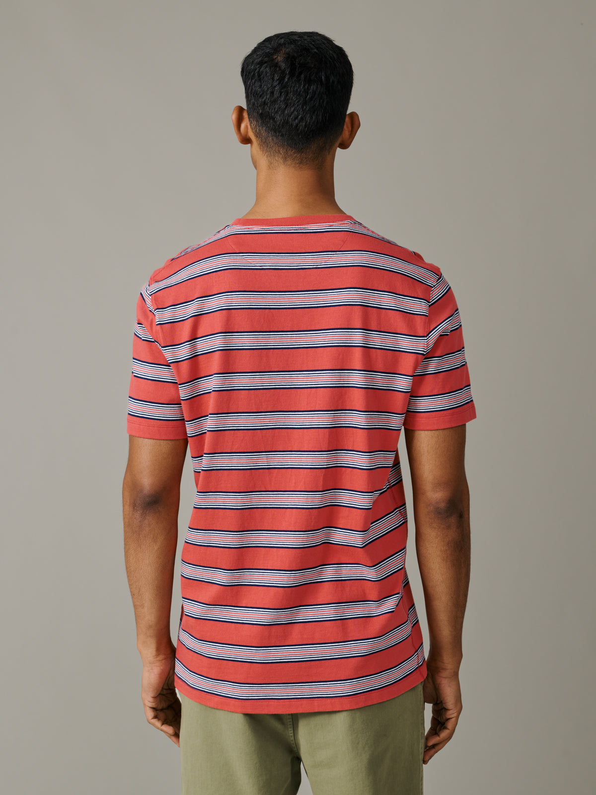 Aubin Coral Stripe Barnes Striped Pocket T-Shirt | Relaxed Tee