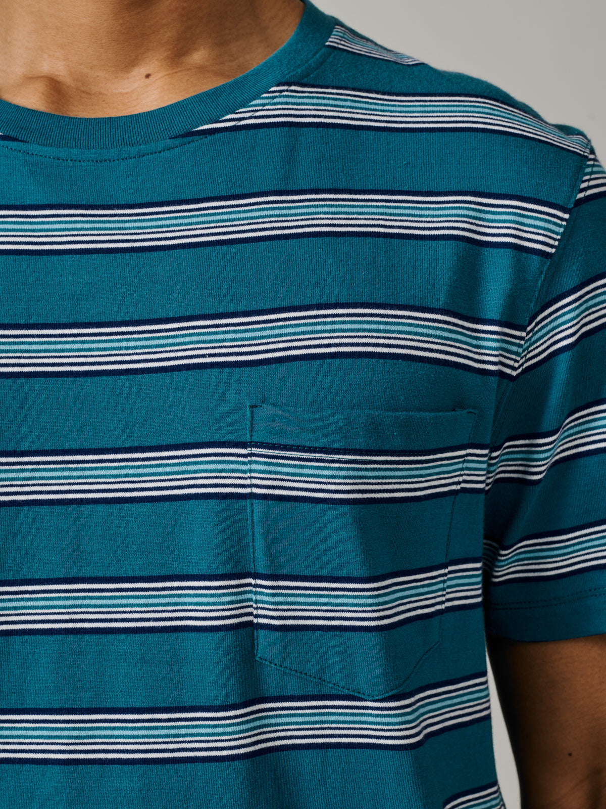 Aubin Teal Stripe Barnes Striped Pocket T-Shirt | Relaxed Tee
