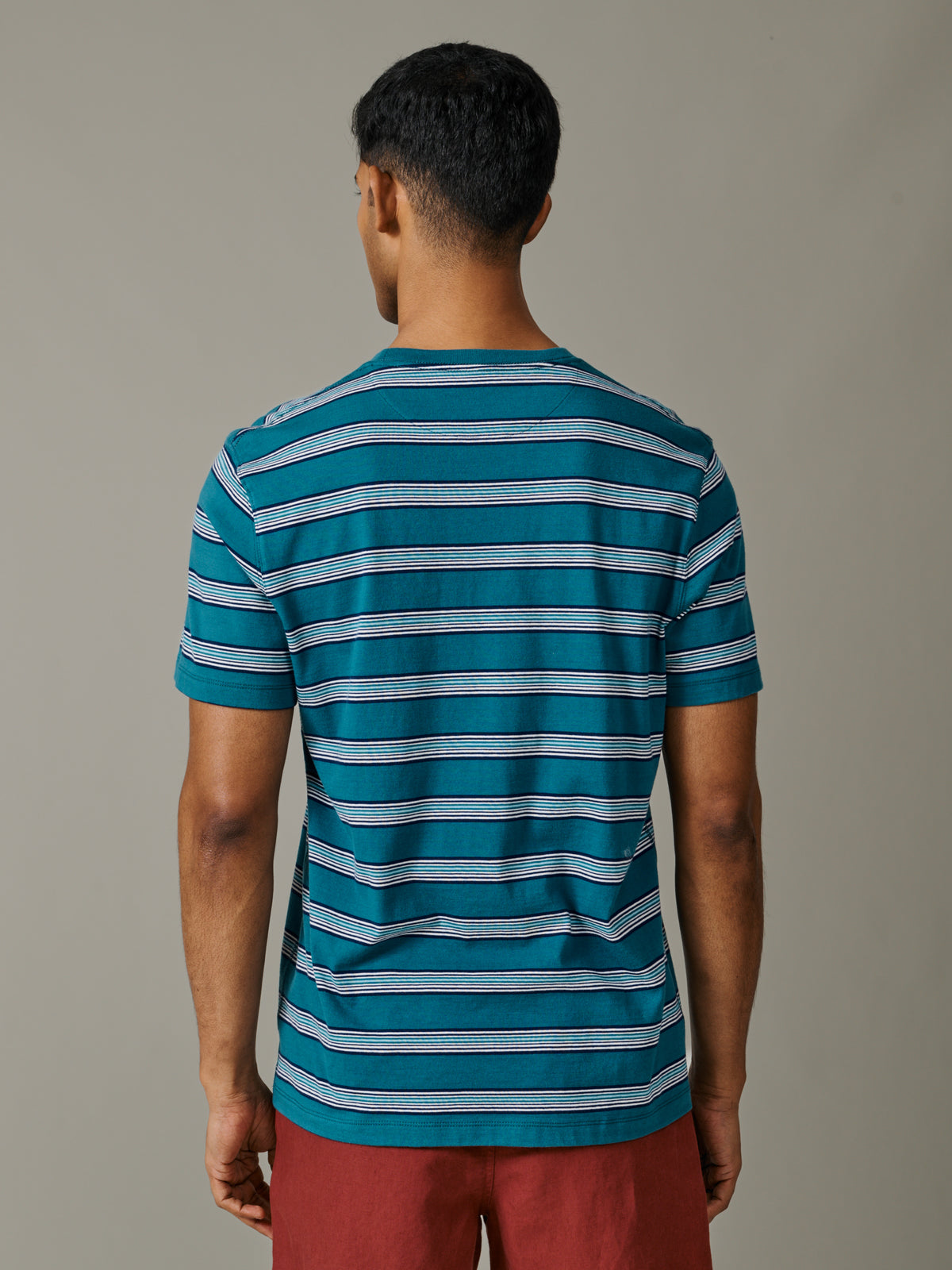 Aubin Teal Stripe Barnes Striped Pocket T-Shirt | Relaxed Tee