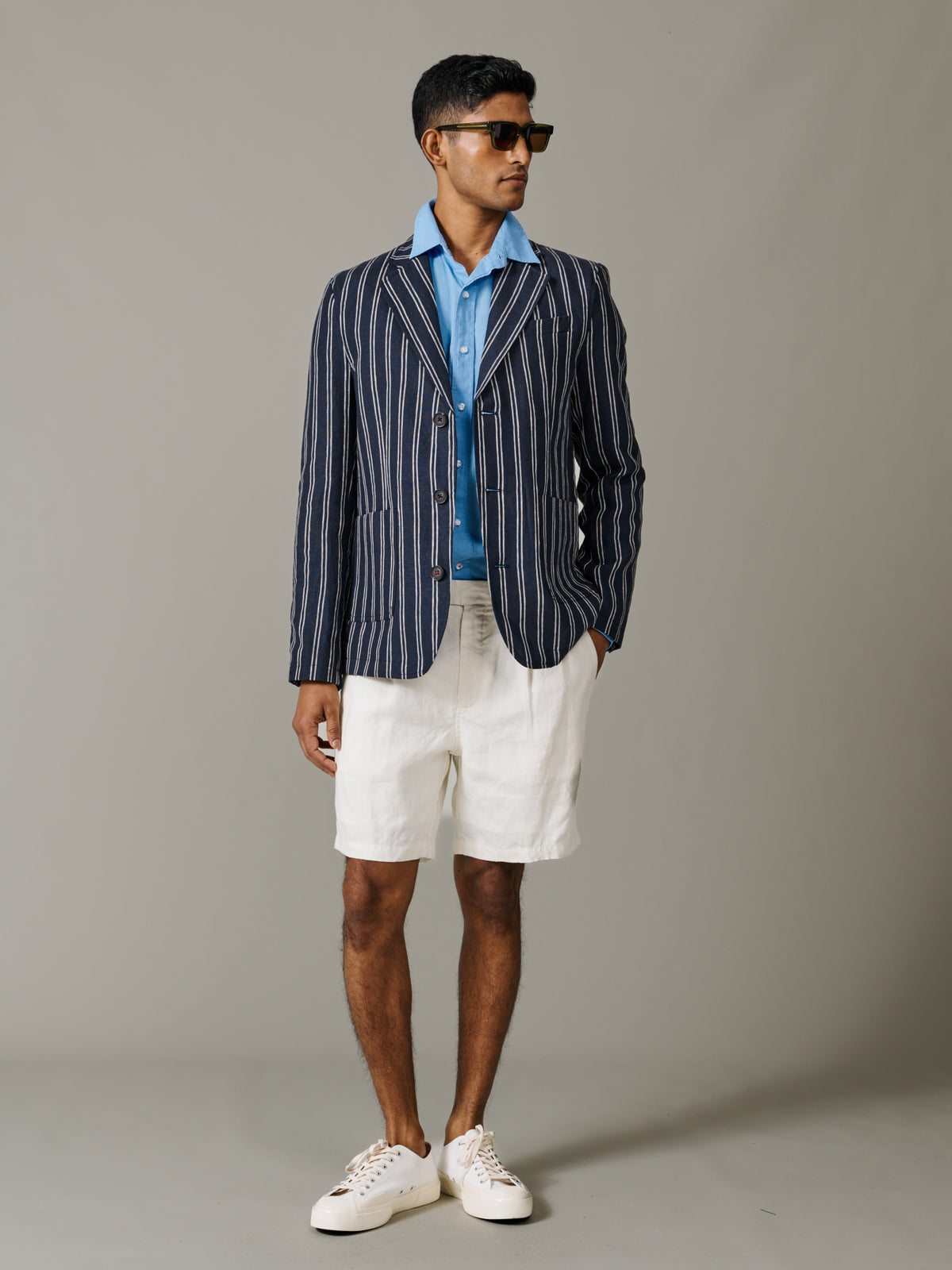 Aubin Navy/Ecru Stripe Belvedere Relaxed Linen Jacket | Linen Jacket