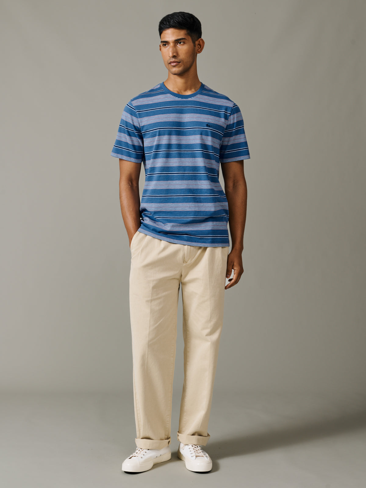 Aubin Blue/Peach Stripe Berkeley Slub T-Shirt | T-Shirt