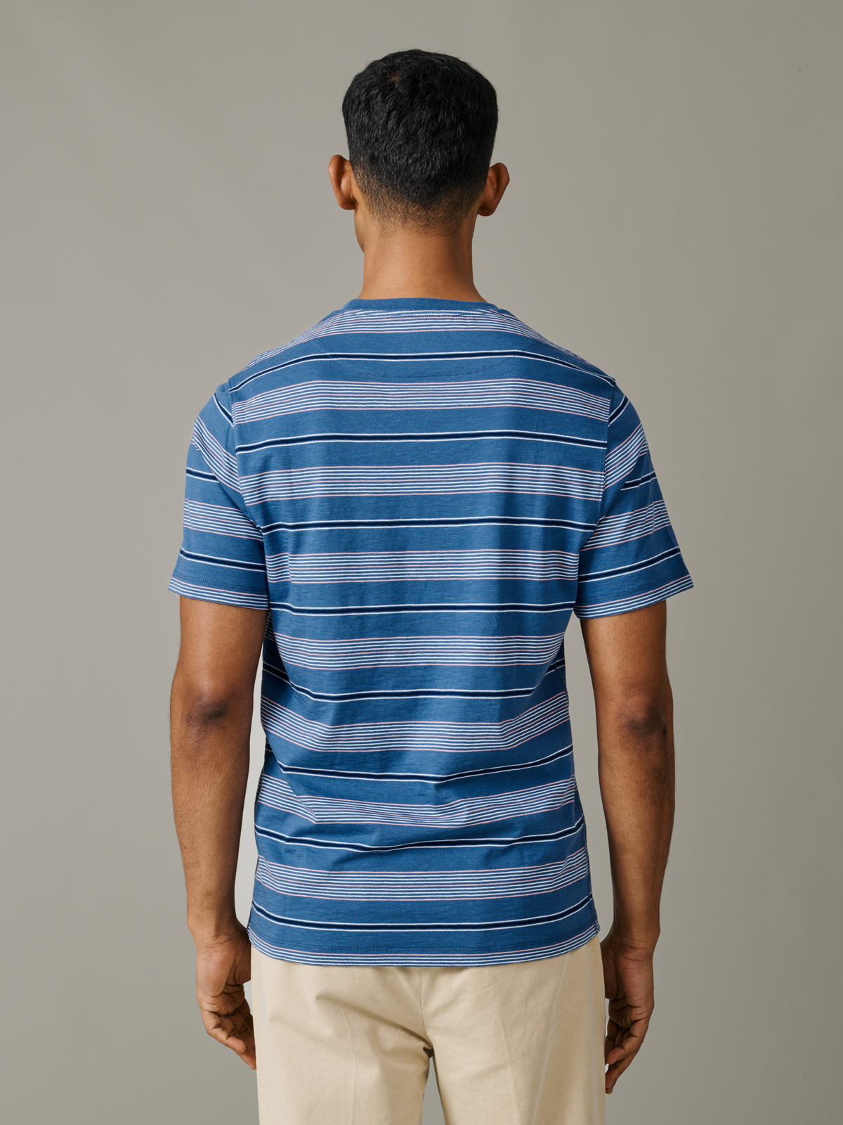 Aubin Blue/Peach Stripe Berkeley Slub T-Shirt | T-Shirt