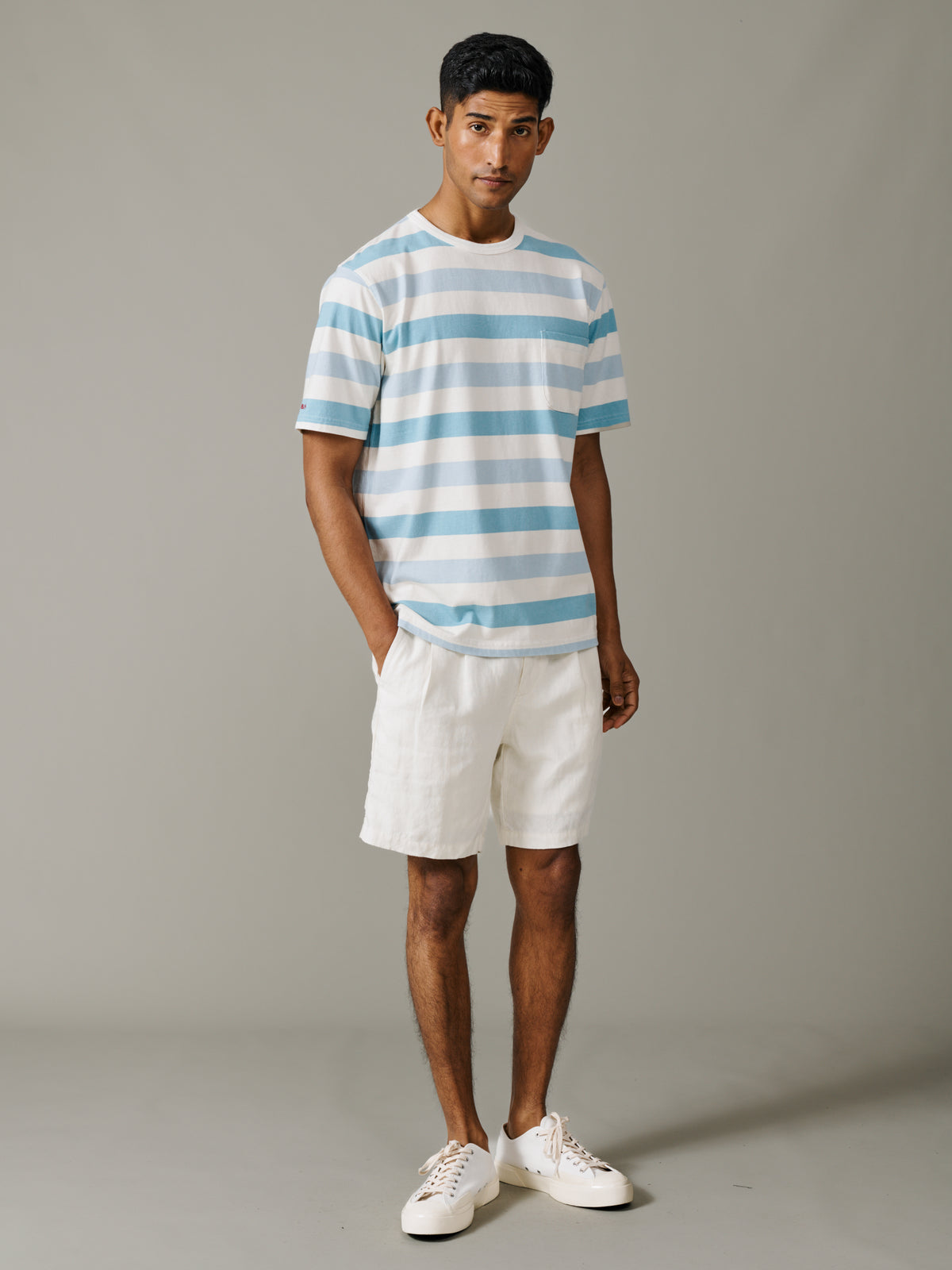 Aubin Teal/Ecru Stripe Danton Relaxed T-Shirt | T-Shirt