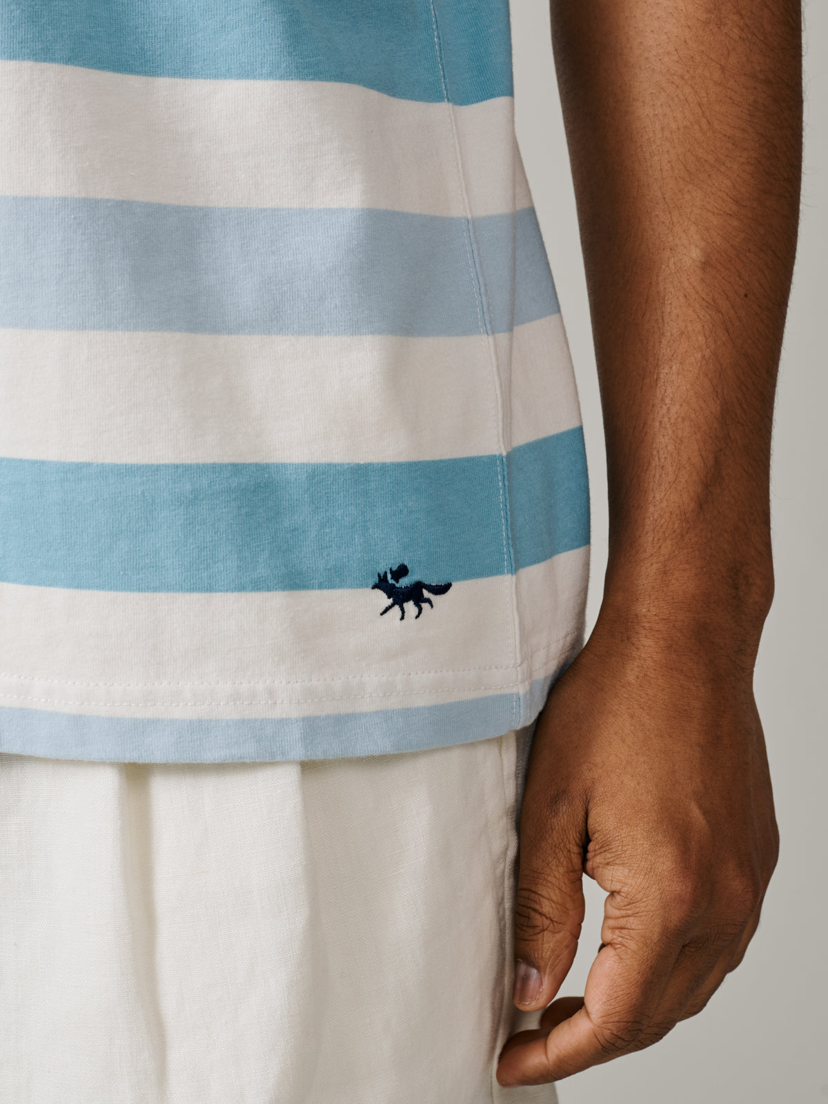 Aubin Teal/Ecru Stripe Danton Relaxed T-Shirt | T-Shirt