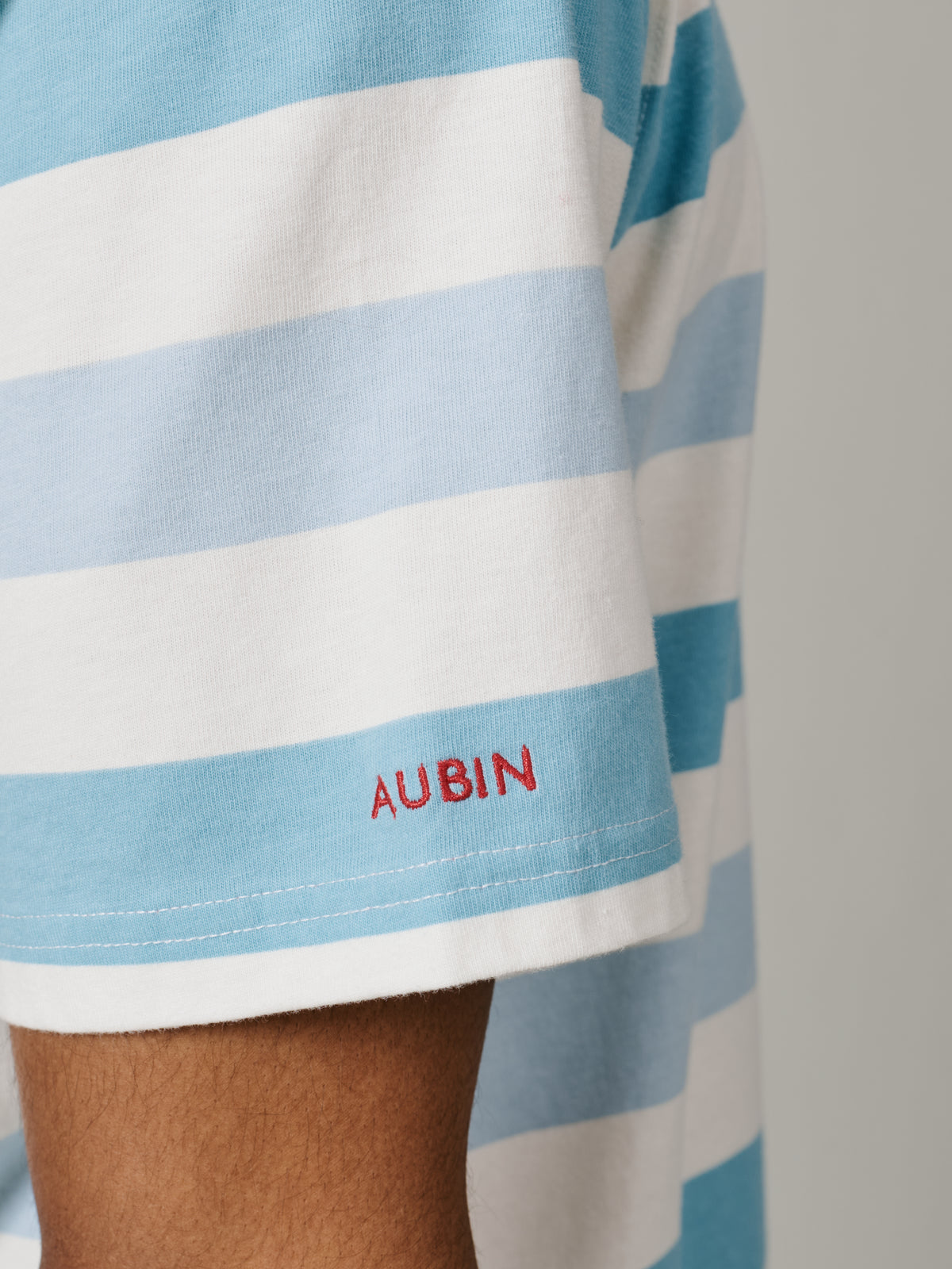 Aubin Teal/Ecru Stripe Danton Relaxed T-Shirt | T-Shirt