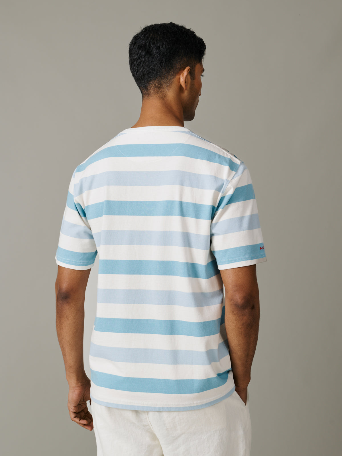 Aubin Teal/Ecru Stripe Danton Relaxed T-Shirt | T-Shirt