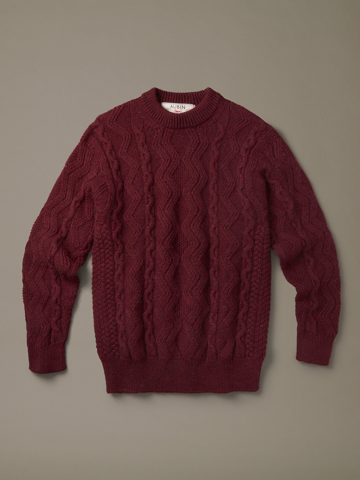 Aubin Burgundy Edgar Aran Wool Jumper | Crew Neck